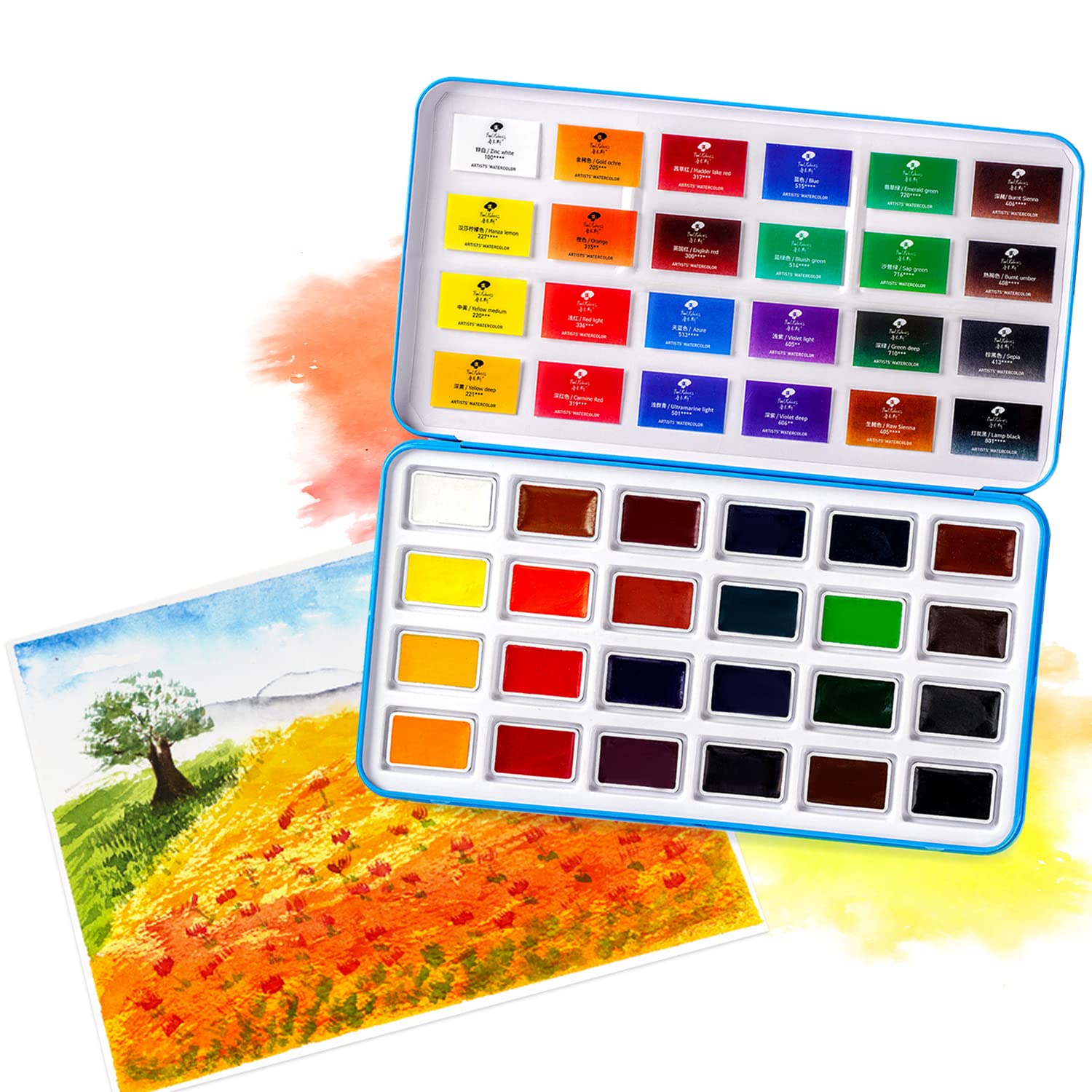 【送料無料】Paul Rubens 絵の具 透明水彩絵具 24色セット 水彩絵の具 固形水彩 大容量 アラビアゴム製 メタルケース入 風景画 水彩画 イラスト ...