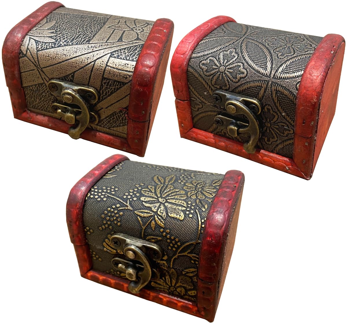 【送料無料】elrinrin アンティーク 風 ボックス 小箱 ミニ 収納 レトロ 小物入れ 木箱 収納ボックス アクセサリー入れ 色:Bセット