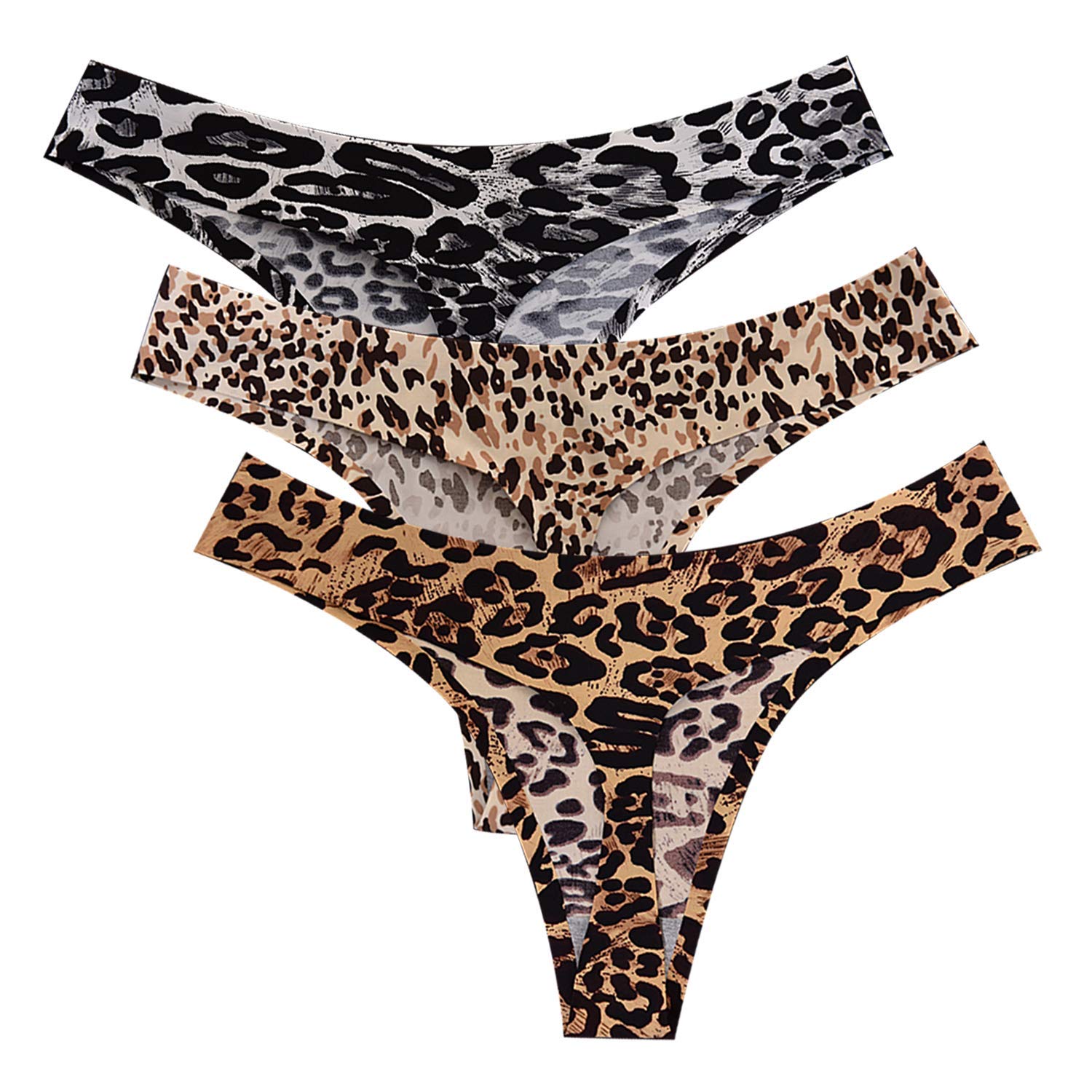 【送料無料】[Beirou] tバック レディース セクシー Tショーツ 無縫製 パンティ 響かない 締め付けない 美しいヒップライン 豹柄 ロイズ柄 無地 美尻 3枚組 色：3枚セット(ヒョウ柄)、サイズ：L
