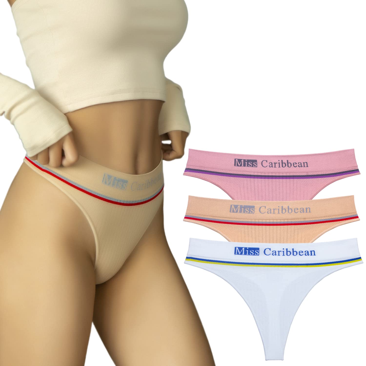 【送料無料】[Beirou] スポーツ tバック レディース シームレス 【ミドルライズ・安定感 セクシーな美尻を演出するヒップアップ 欧米スタイル ノーレース ヨガ ジム【3枚組】 色：【high-waisted】2#-A組、サイズ：L