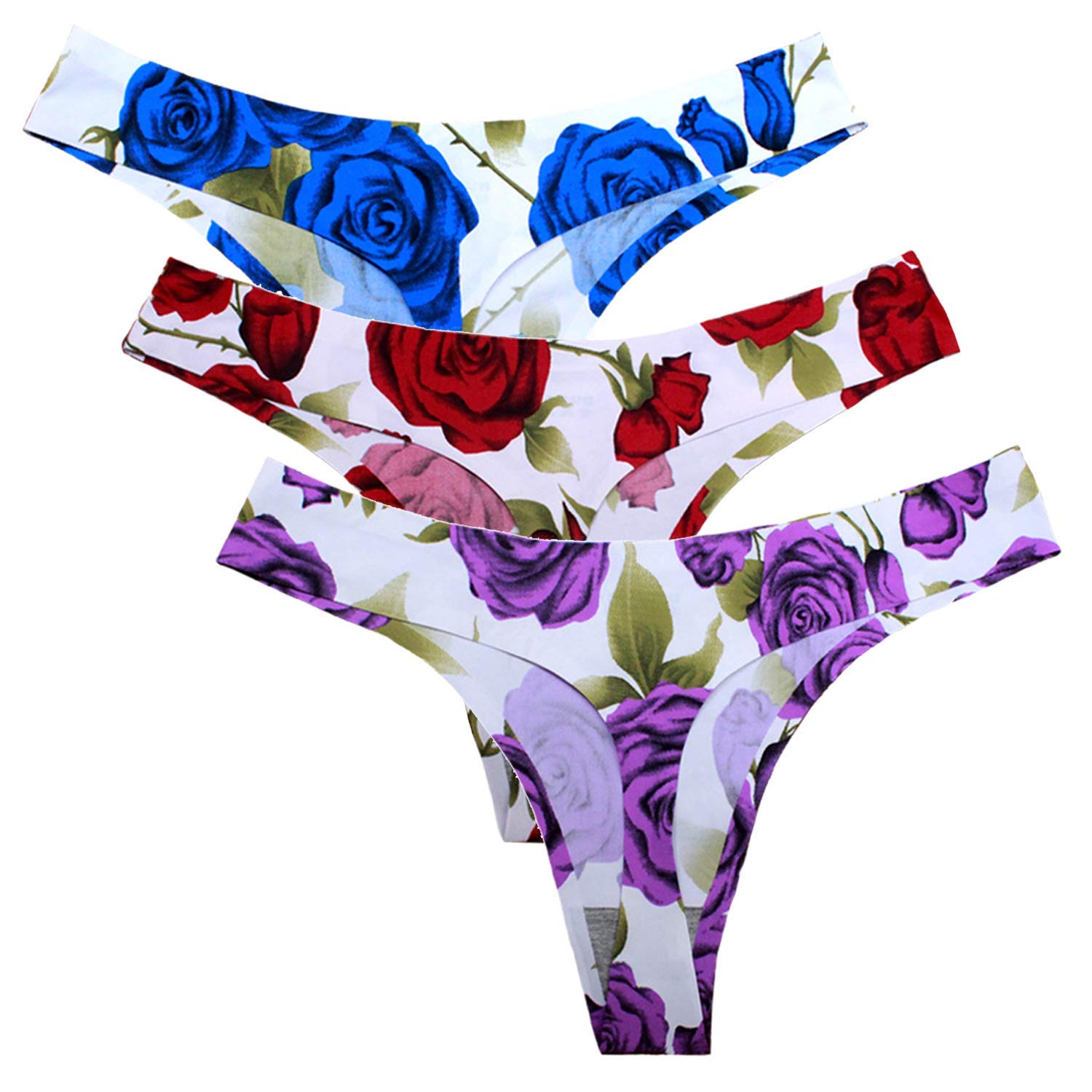 【送料無料】[Beirou] tバック レディース セクシー Tショーツ 無縫製 パンティ 響かない 締め付けない 美しいヒップライン 豹柄 ロイズ柄 無地 美尻 3枚組 色：3枚セット(ロイズ柄)、サイズ：XL