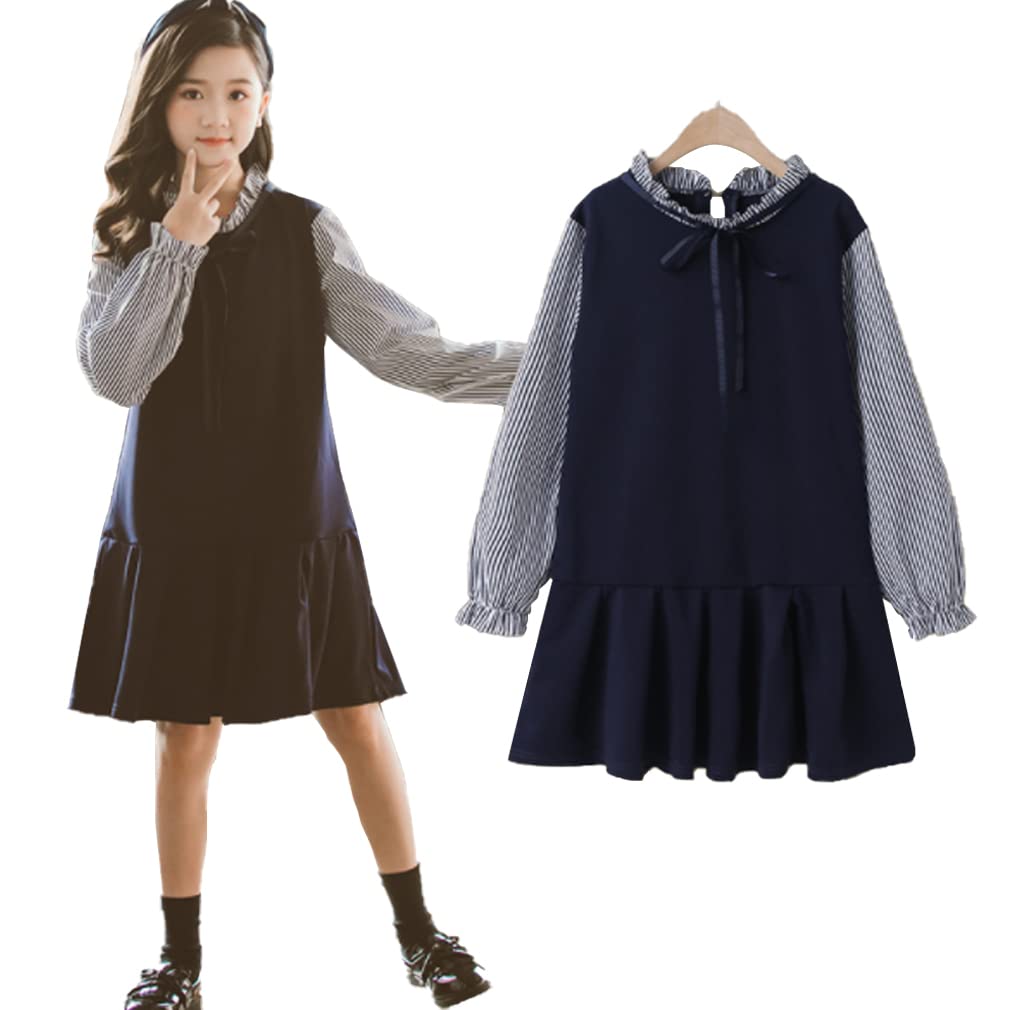 【送料無料】[giminuo] 女の子 ワンピース ネイビー 切り替え 子供ワンピース 子供服 女の子 ガールズワンピース 子供ドレス 女の子 フォーマル 普通着 七五三 卒園式 入学式 発表会 結婚式 色：ネイビー、サイズ：150