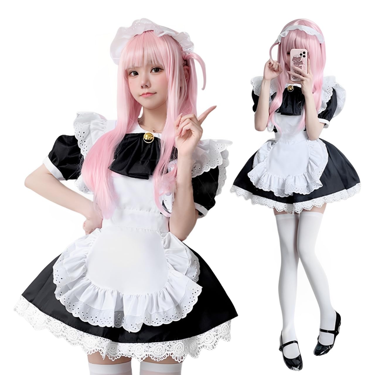 【送料無料】[AOTYP] メイド服 コスプレ コンカフェ メイド レースフリフリ ショート丈 メイドコスチュ..