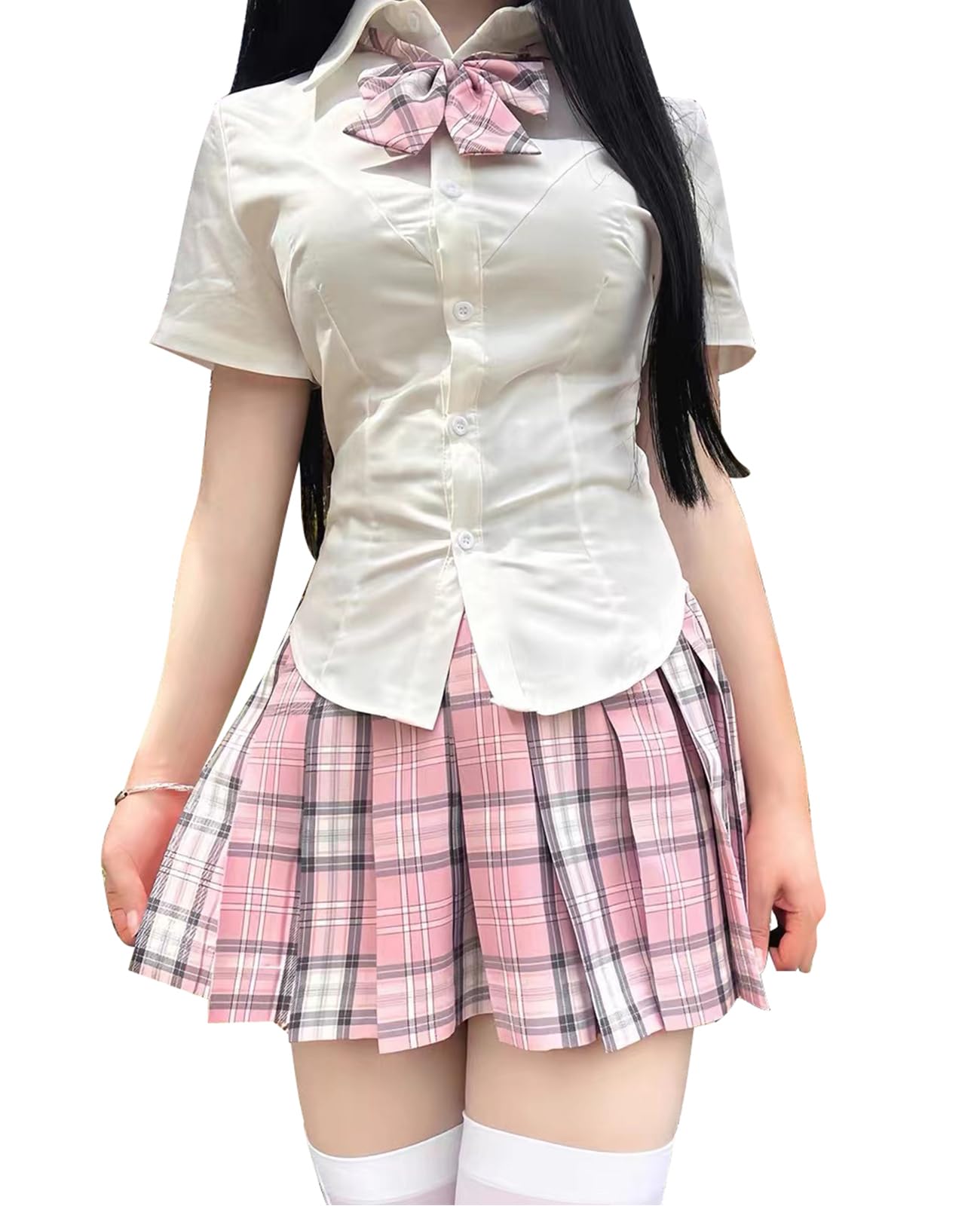 【送料無料】[AOTYP] 女子高生 制服 セット コスプレ シャツ リボン チェックスカート 学生服 JK スク..