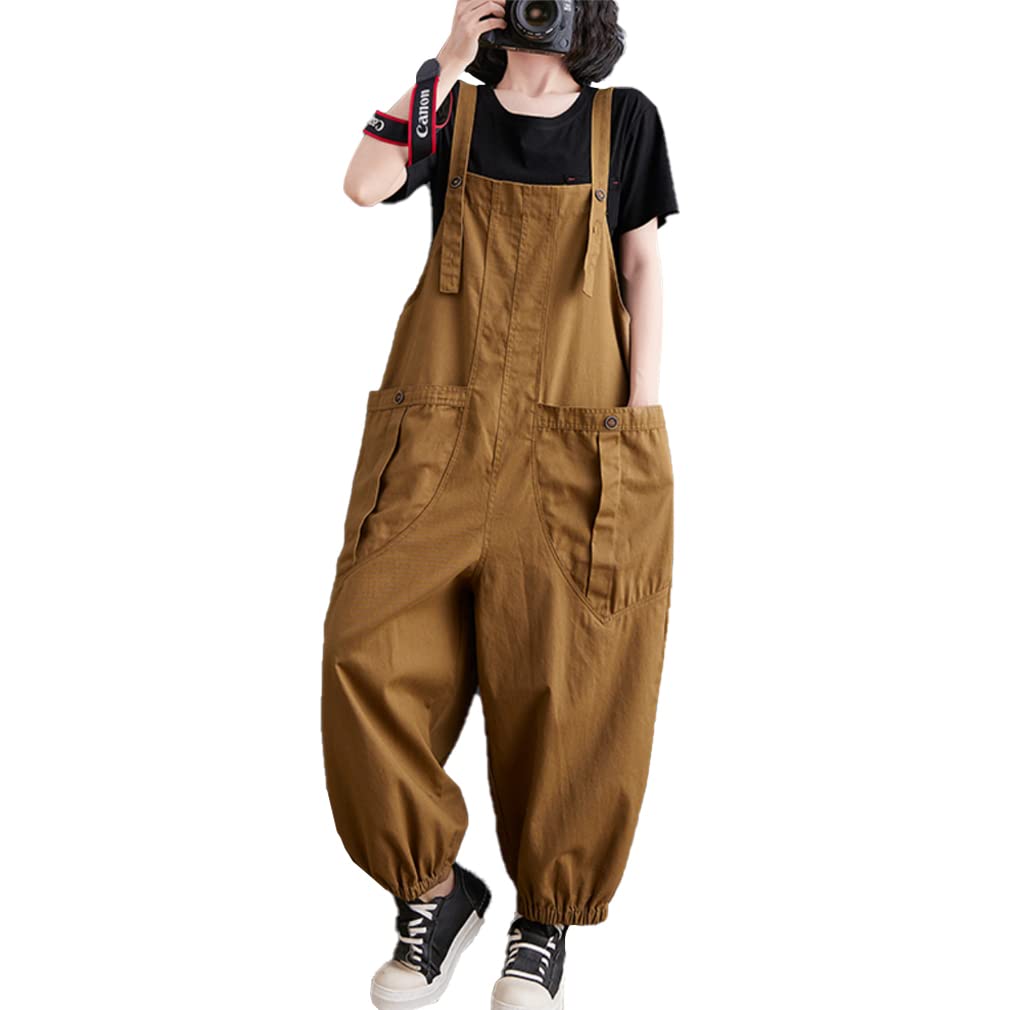 【送料無料】[Icyrain] パンツ オーバーオール レディース 作業ズボン サロペット ロングパンツ ゆったり Overalls ワークパンツ つなぎ春 夏 秋 冬 色：ブラウン、サイズ：XL
