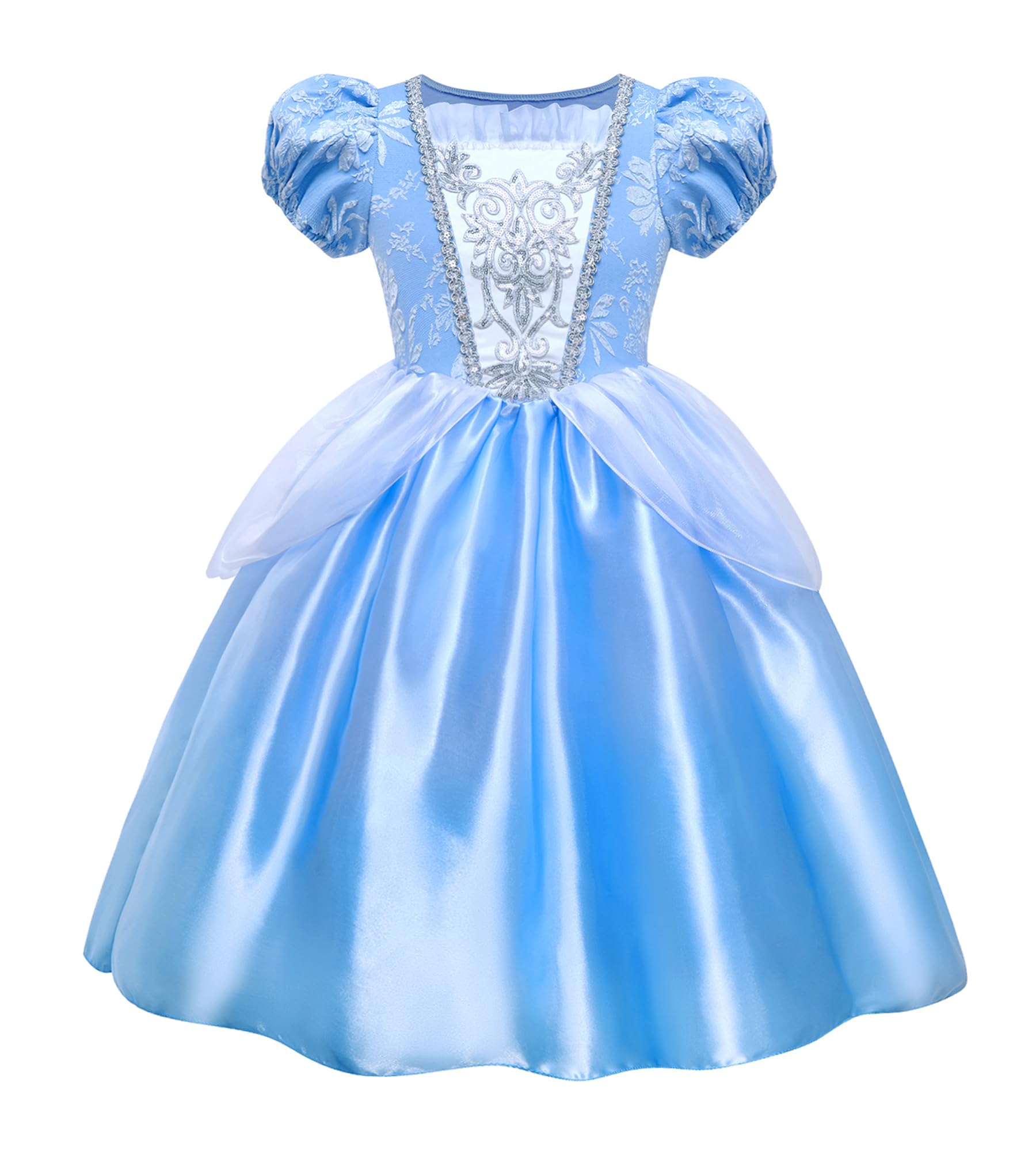 【送料無料】[TYHTYM] プリンセスドレス 子供 コスプレ(シンデレラドレス/王冠/ステッキ/ネックレス) 4点セット 105-120CM ブルーワンピース キッズ 仮装 クリスマス/ハロウィン/子供の日/誕生日プレゼントに最適 色：ブルー3、サイズ：120