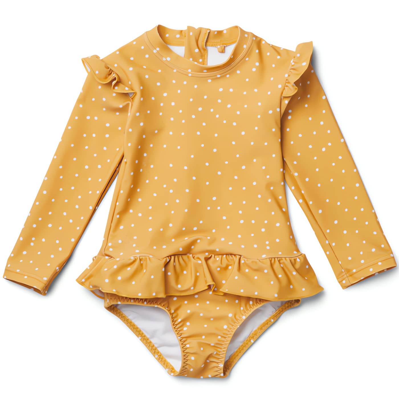 【送料無料】KALAVILA 子供 水着 女の子 ワンピース キッズ 80〜130cm スイムウェア 長袖ラッシュガード 子ども用水着 オールインワン水着 幼稚園 保育園用 紫外線カット UV対策 色：13-イェロー水玉、サイズ：110