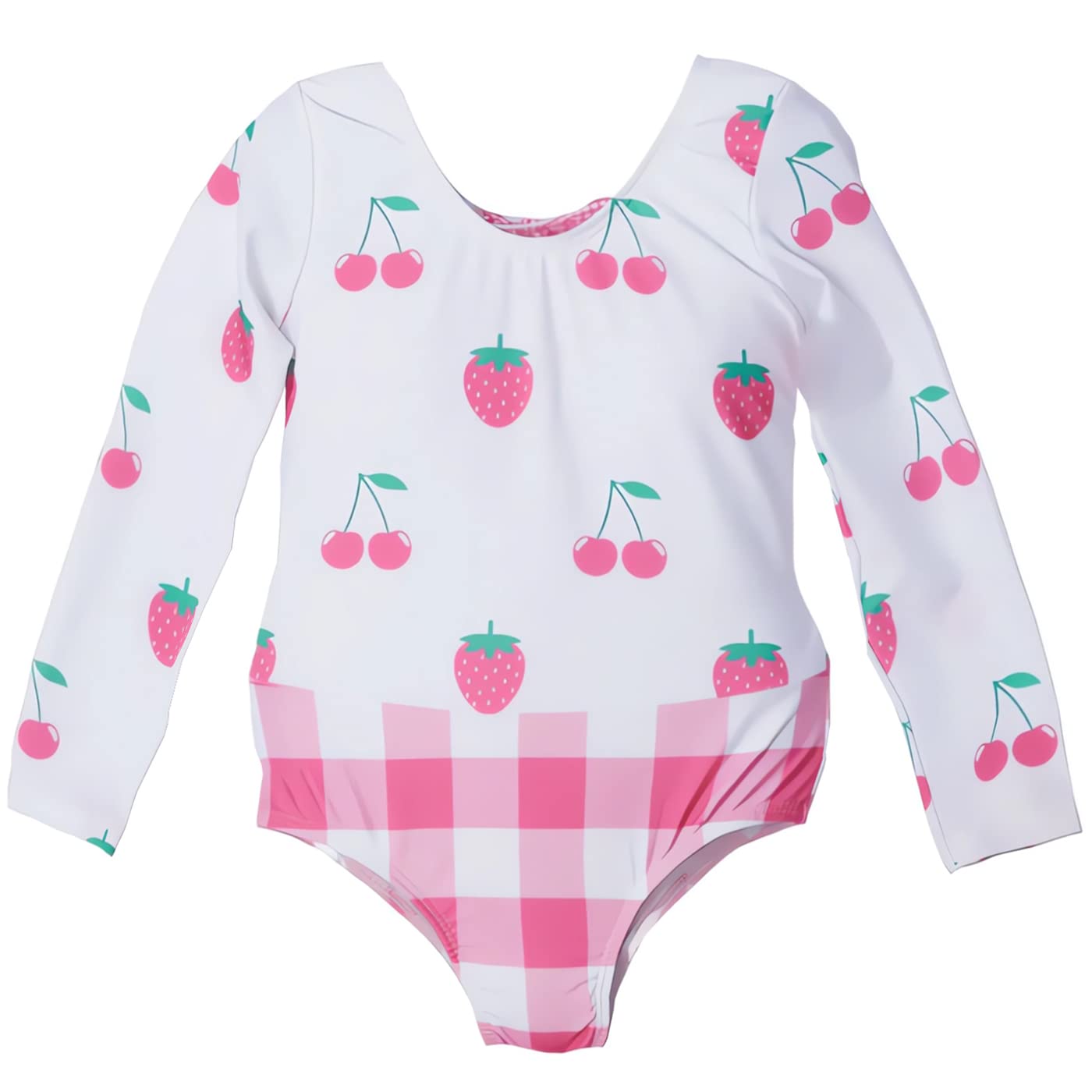 【送料無料】KALAVILA 子供 水着 女の子 ワンピース キッズ 80〜130cm スイムウェア 長袖ラッシュガード 子ども用水着 オールインワン水着 幼稚園 保育園用 紫外線カット UV対策 色：1-いちご、サイズ：100