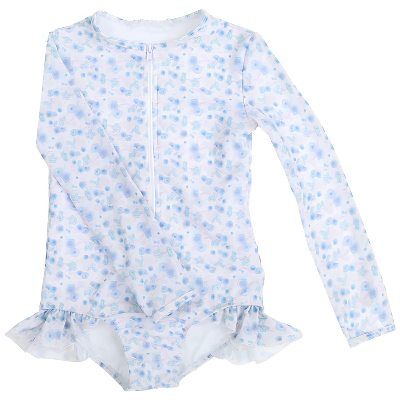 【送料無料】KALAVILA 子供 水着 女の子 ワンピース キッズ 80〜130cm スイムウェア 長袖ラッシュガード 子ども用水着 オールインワン水着 幼稚園 保育園用 紫外線カット UV対策 色：4-ブルー花、サイズ：130