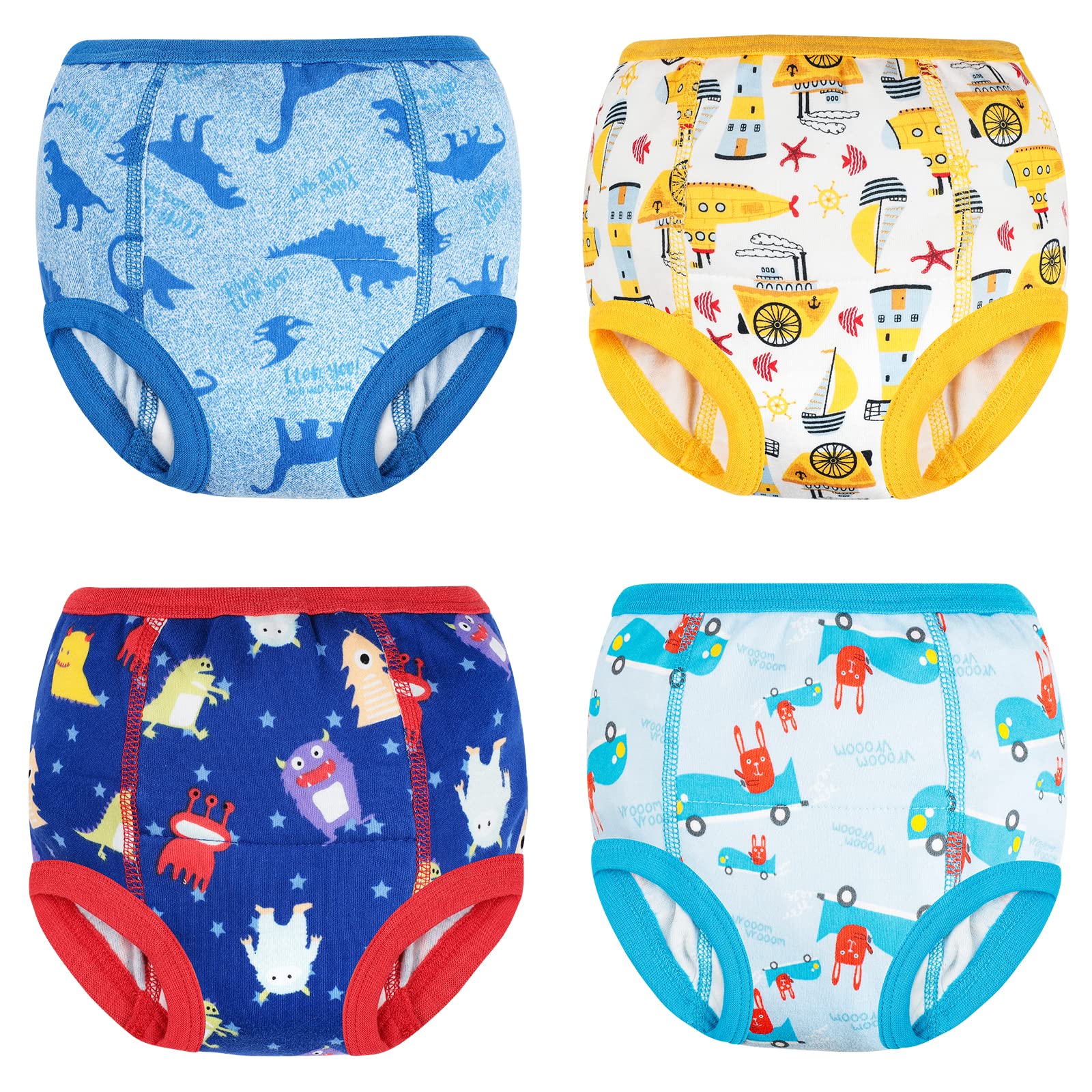 【送料無料】[MooMoo Baby] トレーニングパンツ コットン 6層 強い吸水性 通気性 幼児のトイレトレーニングパンツ 男の子 女の子 下着 赤ちゃん 4枚 90-140 色：男の子-4枚、サイズ：130