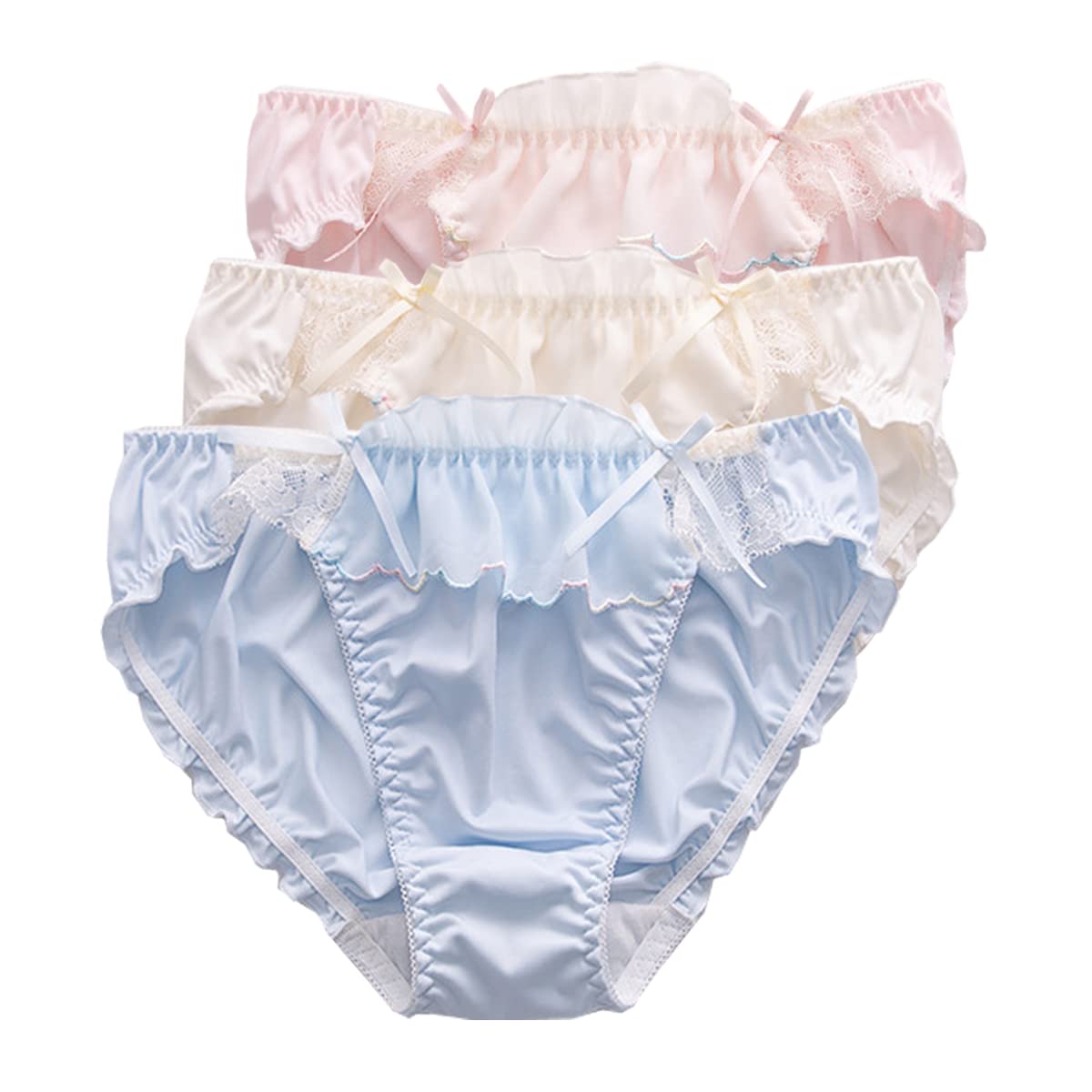 【送料無料】[LIUXU] パンティー サテン下着セット3枚 レーヨン生地 女性 ショーツ 学生パンティー 白 ..