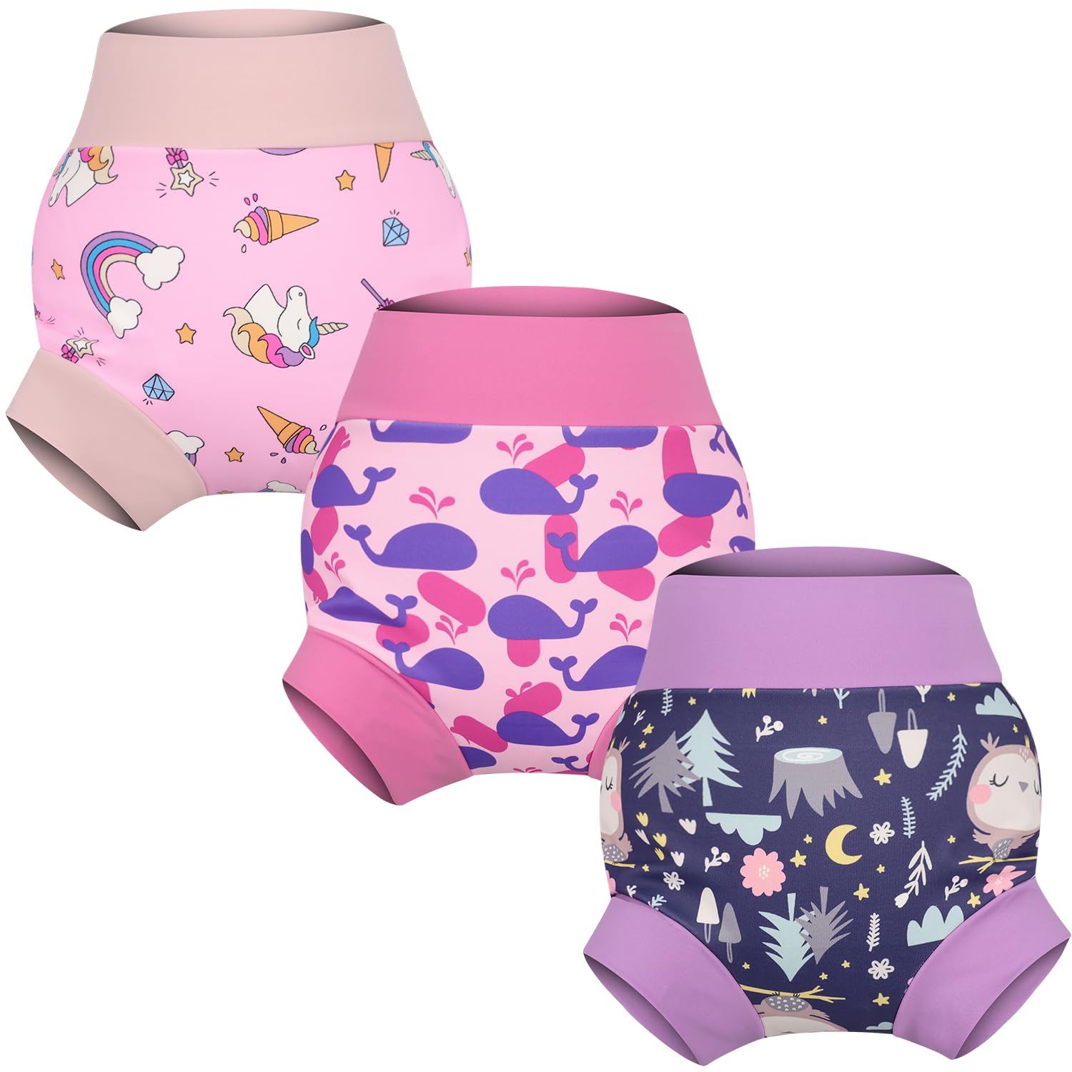 【送料無料】[MooMoo Baby] 水遊びパンツ 水着おむつ 3枚組 防水 水泳用おむつ 再利用可能 ベビースイミングレッスン用90 100 110 120 色：パープル、サイズ：120