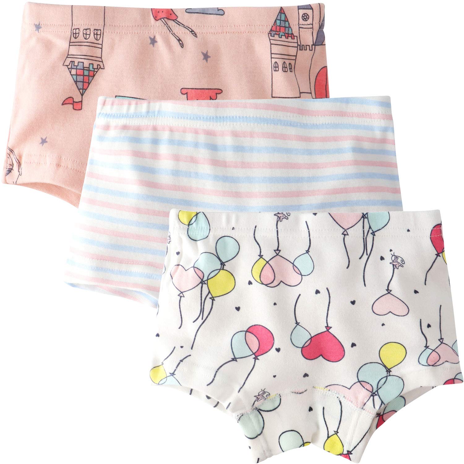 【送料無料】[OU.OU] 女の子 パンツ 綿100% 通気 柔らかい 女児 ショーツ 着心地がいい 下着 キッズ キッズ ガールズ 短パン 子供 可愛い プリントショーツ 3枚セット 人魚姫 風船 100 110 120 130 140 150 色：風船、サイズ：100
