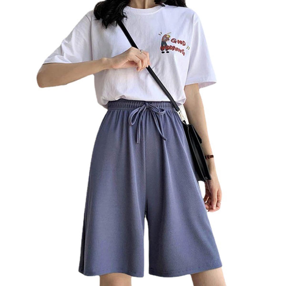 【送料無料】ショートパンツ レディース 大きいサイズ 夏 涼しい ゆったり ハーフパンツ 5分丈 パンツ ルームウェア リラックスパンツ 部屋着 通気 速乾 短パン ショーパン ルームウェア ドライ ハーフパンツ トレーニングショーツ 夏服 アウトド 色：ブルー、サイズ：M