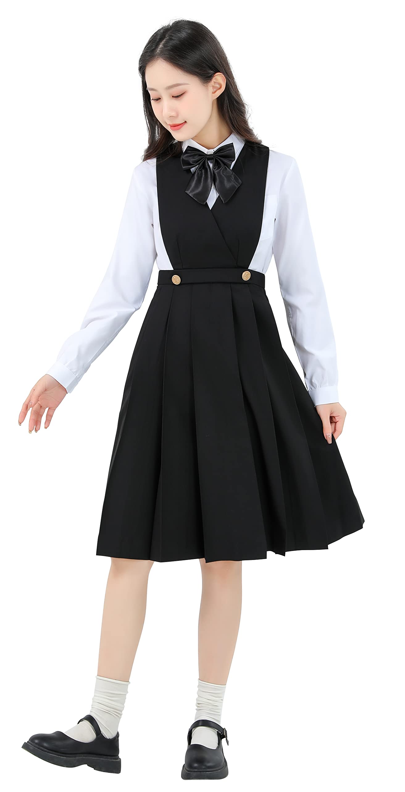 【送料無料】[Sharphon] レディース ジャンパースカート ハイウエスト ロング ワンピース 学生服 制服 ..