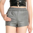 【送料無料】ホットパンツ レザーパンツ クール かっこいい 春 スタイル 弾性 ハイウエスト 無地 PU レザーショーツ ワイド レッグ カジュアル パンツ 女...