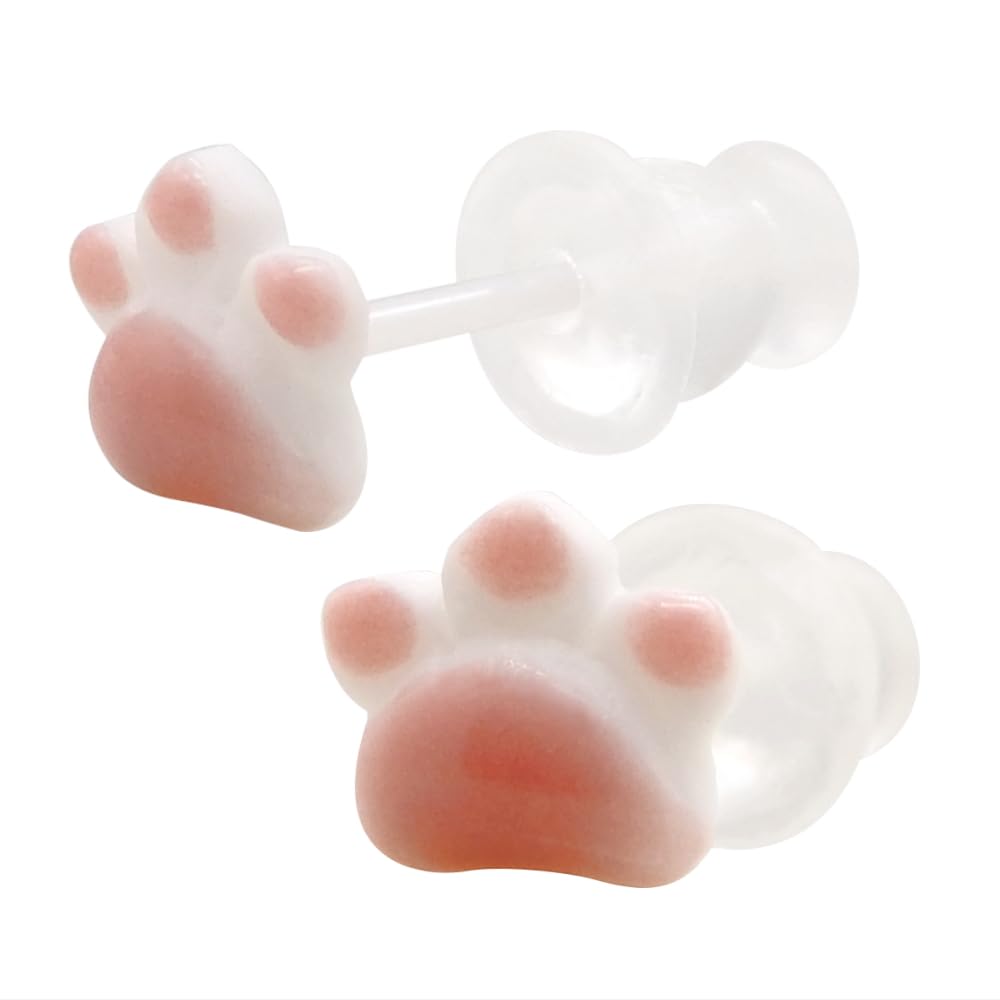 【送料無料】KARMAREY 猫 肉球 ピアス セラミック 金属アレルギー対応 両耳用 ファーストピアス セカンドピアス つけっぱなし レディース 20G 色:...