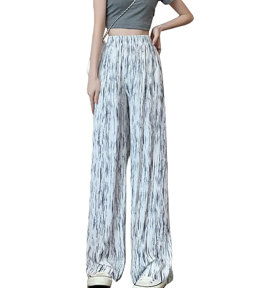 【送料無料】 パンツ ワイドパンツ レディース ロング丈 ボトムス リブ 薄手 楽ちん ウエストゴム 夏 春 柔らかい 涼しい 体型カバー 色：ホワイト、サイズ：M