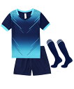 【送料無料】 キッズ サッカーウェア ジャージ 3点セット ソックス付き 子供 プリント 男の子 トレーニング 上下セット 靴下 半袖 ショーツ パンツ 通気 速乾 英字 色:ネイビー2、サイズ:160
