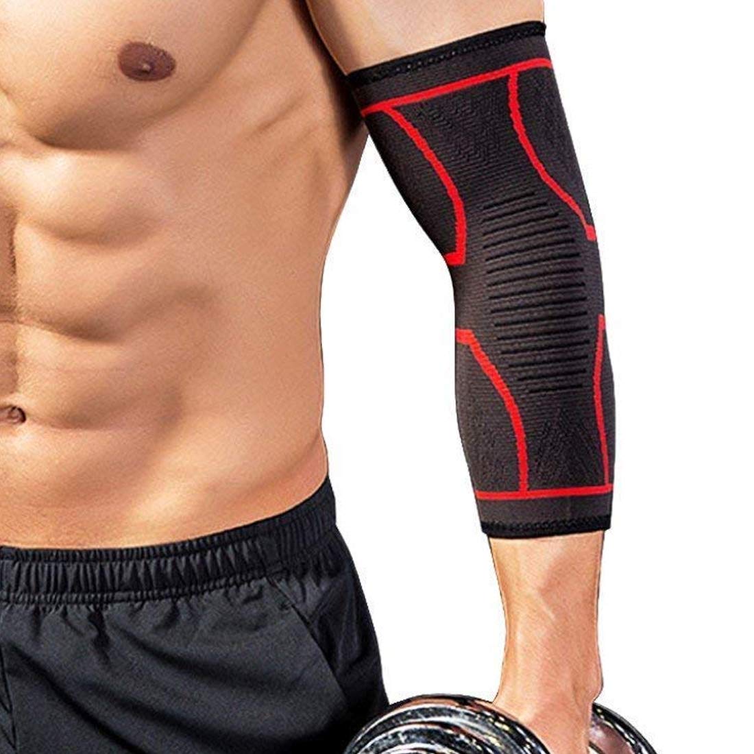 【送料無料】USK STORE 肘サポーター 薄型 1枚 筋トレ ブラック レッド ひじサポーター スポーツ 関節痛 トレーニング エルボースリーブ 色：レッド、サイズ：L