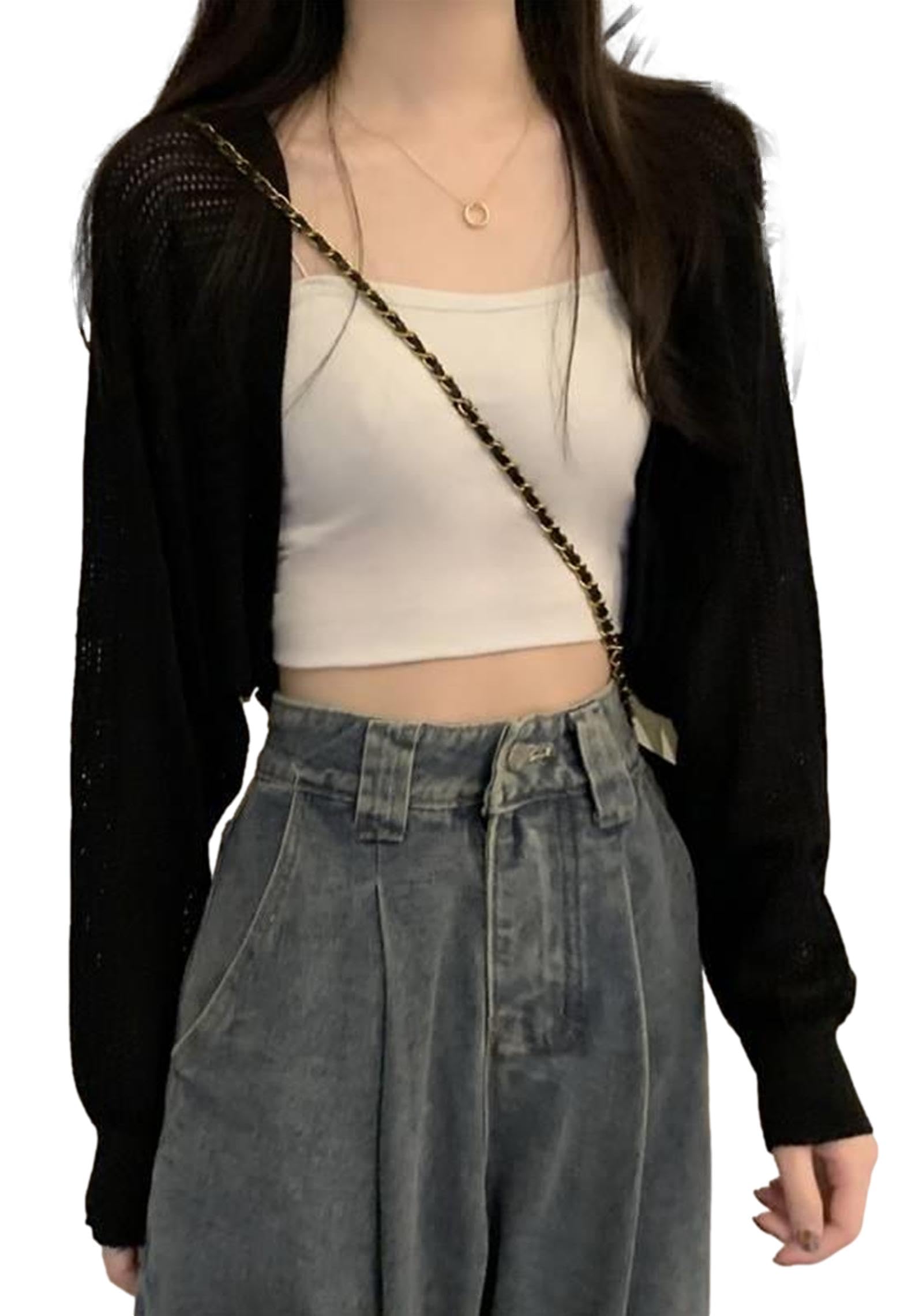 【送料無料】[SLOW＆MELLOW] カーディガン シースルー メッシュ ショート丈 ニット 冷房対策 レイヤー..