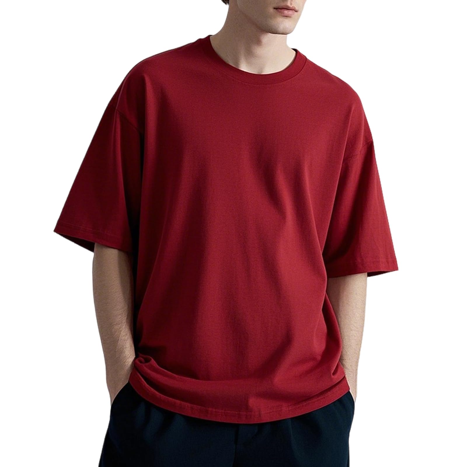 楽天White Wings【送料無料】Hisitosa Tシャツ メンズ 半袖 綿100％ 肉厚生地 おしゃれ 大きいサイズ 抗菌防臭加工 ビッグシルエット Tシャツカットソー 春 夏 秋 服 クセになる肌触り 色：レッド、サイズ：L