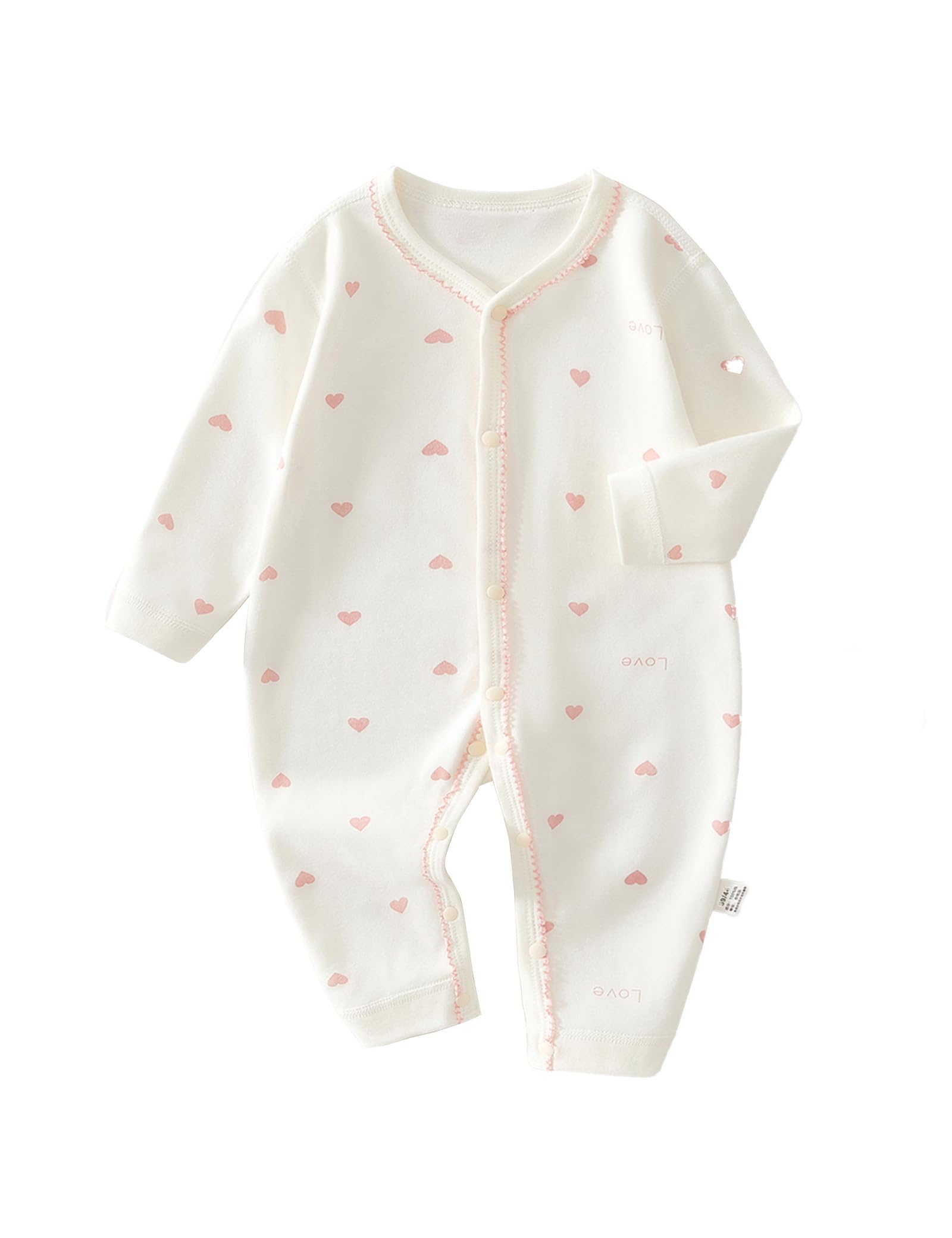 【送料無料】[HAYAHARU] ベビー服 女の子 ロンパース 長袖カバーオール 綿100% 新生児服 前開きタイプ 新生児肌着 女の子 パジャマ 可愛い 赤ちゃん服 出産祝い プレゼント 色：ピンク、サイズ：80