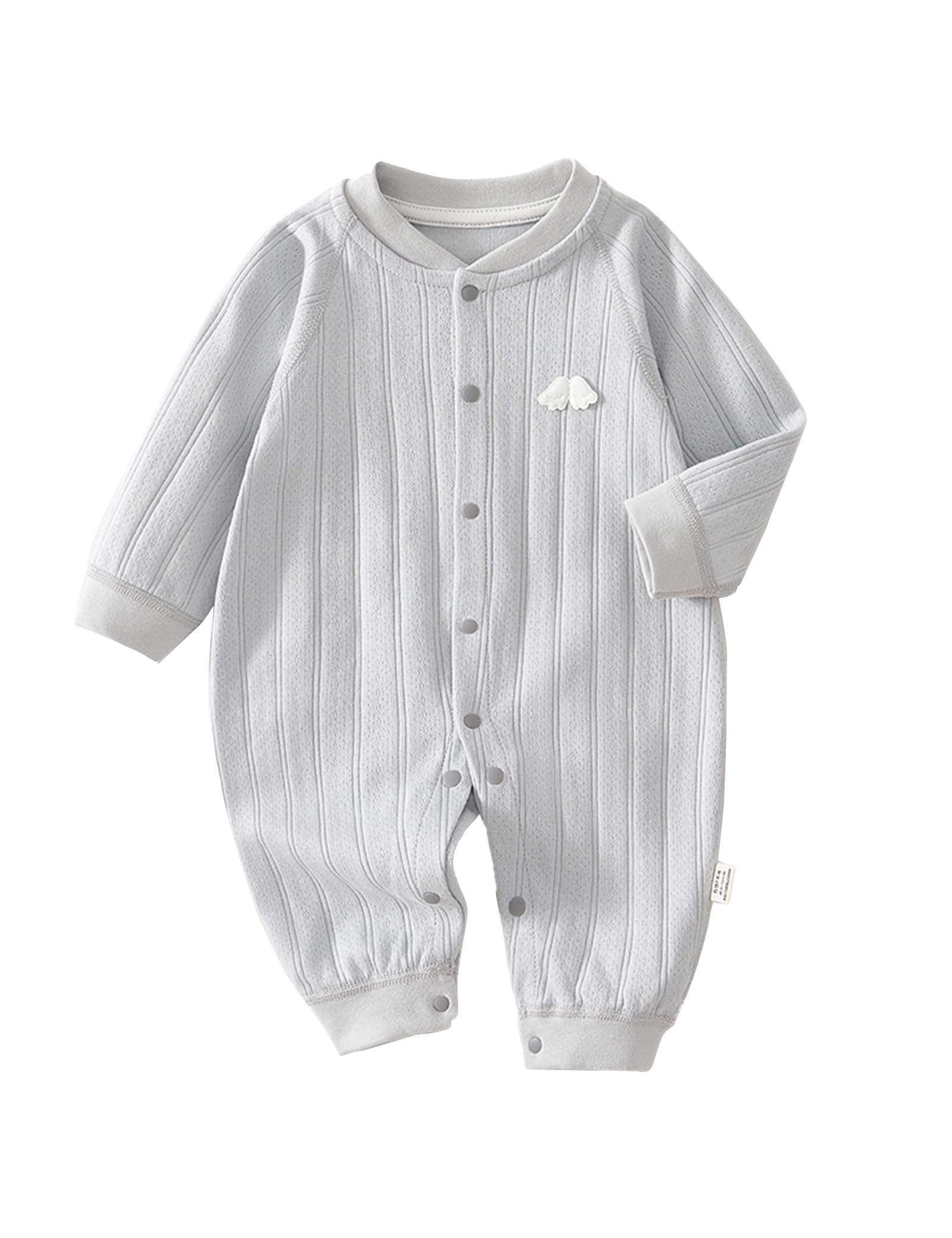 【送料無料】[HAYAHARU] 長袖カバーオール ベビー服 100%綿 新生児服 前開きタイプ 女の子 男の子 パジャマ 赤ちゃん服 かわいい 子供肌着 ロンパース 出産祝い プレゼント 色：グレー、サイズ：66