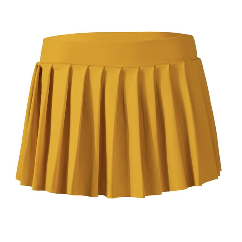 【送料無料】[Sharphon] プリーツスカート 21色 30丈 超ミニ ハイウエスト Aライン ミニ丈 無地 チェック柄 ドット柄 スポーツ 韓国風 美脚 セクシー REI207 色：イエロー、サイズ：M