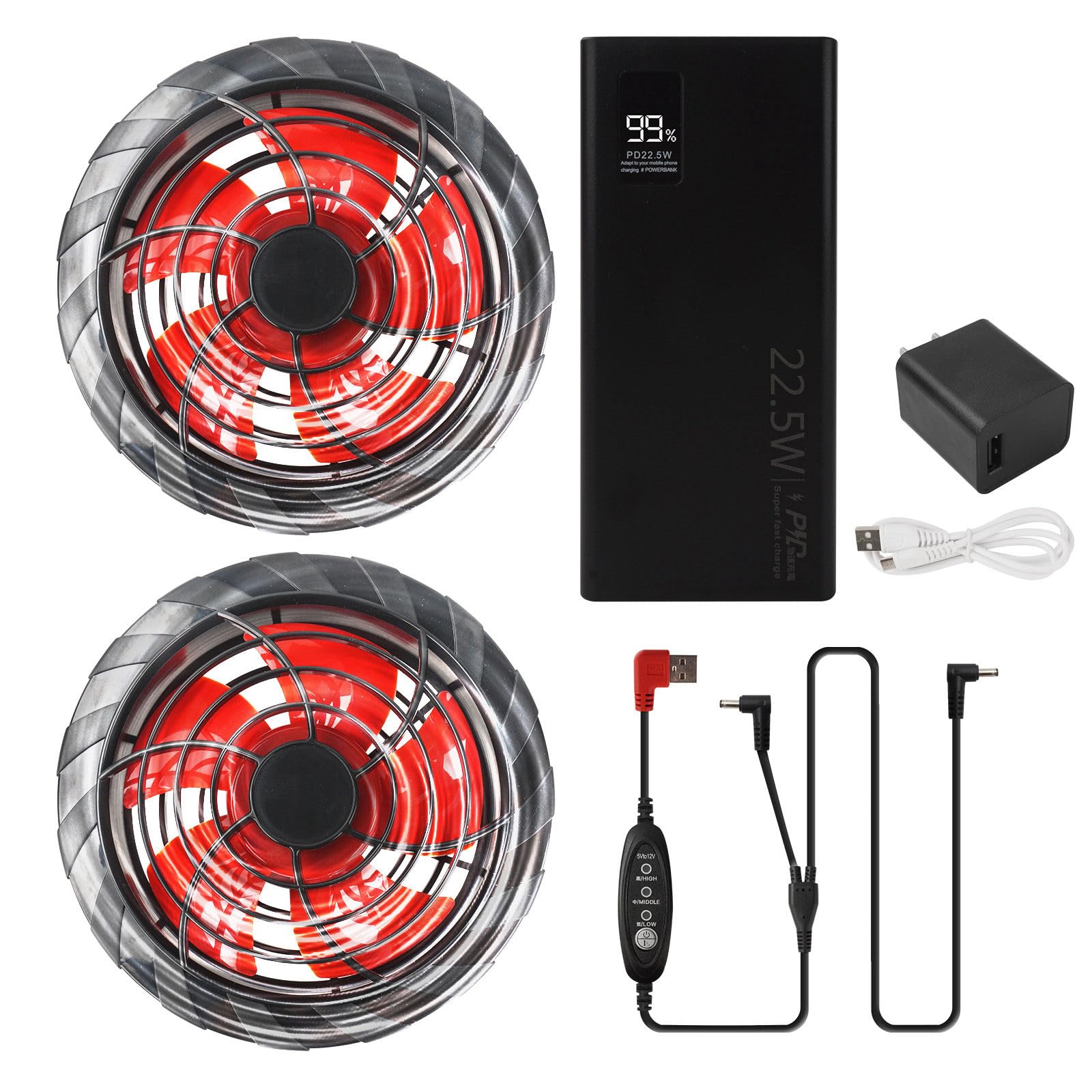 【送料無料】[Tyuusei] 12V 空調作業服 ファン バッテリー セット 10000mAh USB給電タイプ 最大9.5時間..