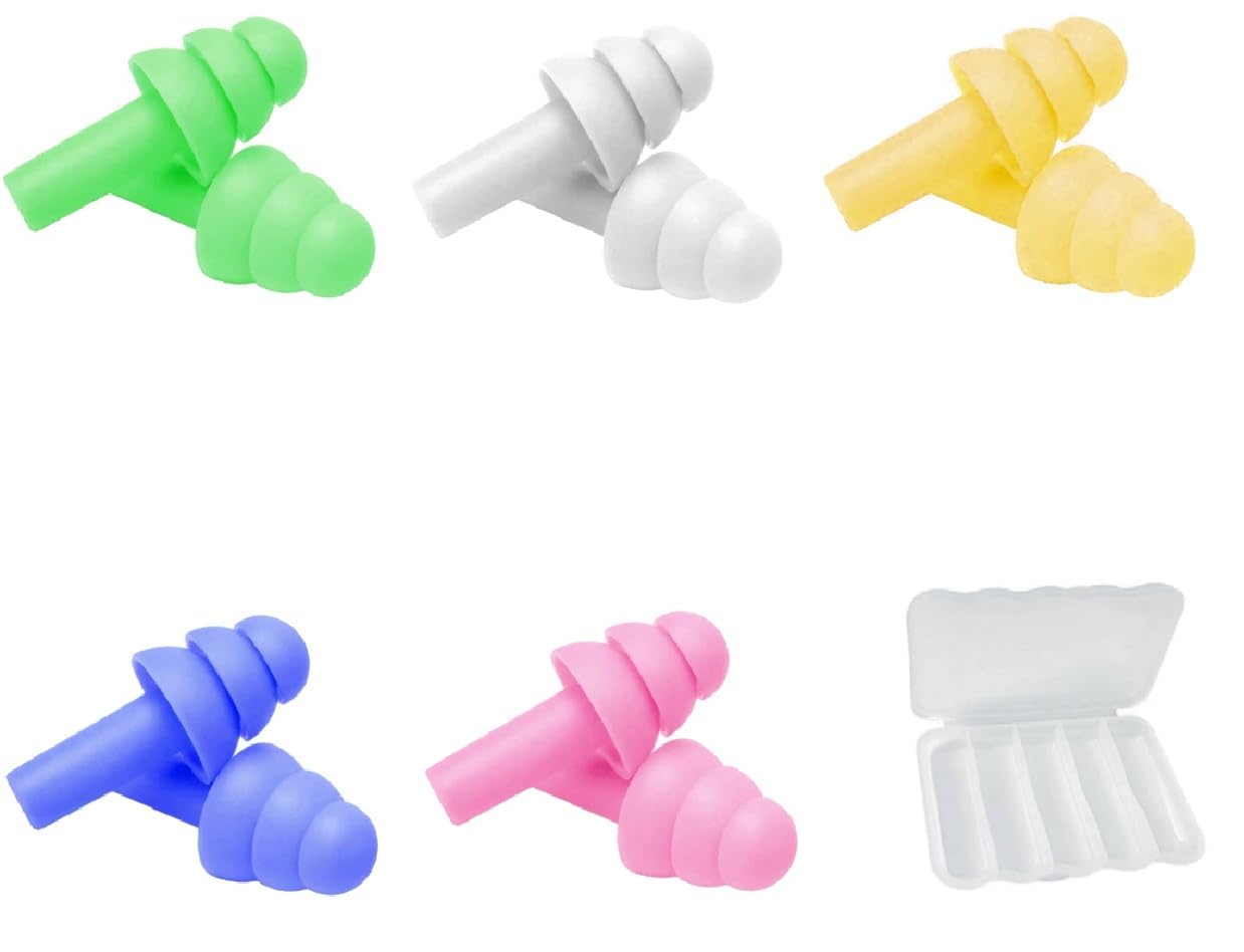【送料無料】耳栓 イヤープラグ ソフトシリコン 耳せん 5ペア 遮音 快眠 勉強 集中 聴覚過敏 防音 防水 雑音 騒音対策 柔らかフィット ノイズ リダクション Ear Plug 持ち運び 色：マルチカラー（ブルー、イエロー、グリーン、ホワイト、ピンク）、サイズ：フリーサイズ