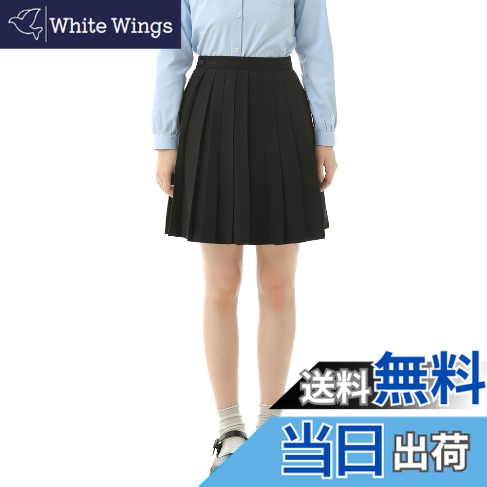 【送料無料】[Sharphon] 制服 スカート 黒 紺 灰 白 5色 36/39/42/45/48/55/60/70/80CM丈 無地 ライン ハイウエスト プリーツスカート 色：48CM-ブラック、サイズ：S