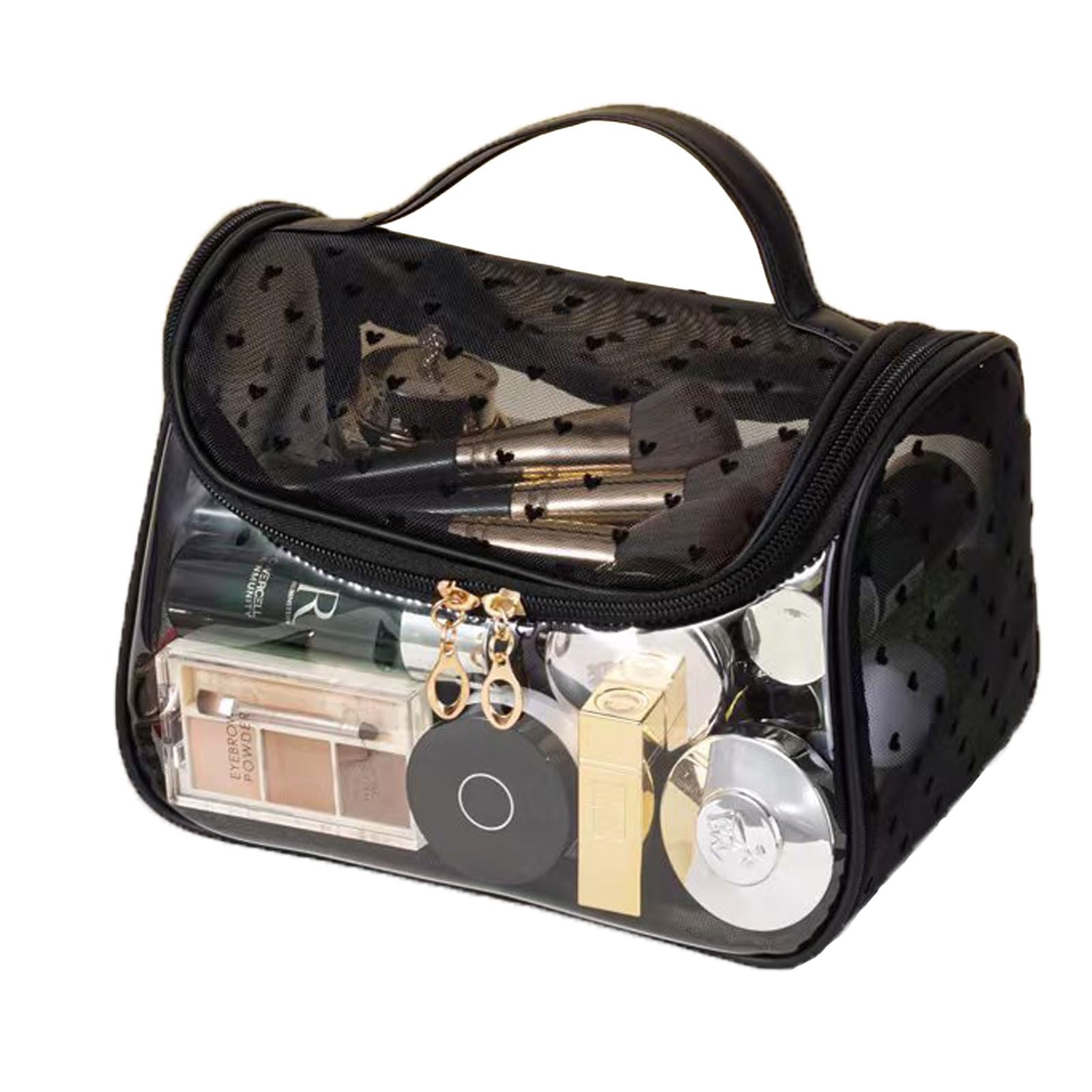 【送料無料】Tumecosメッシュ化粧品バッグ 旅行用トイレタリーバッグ 透明メッシュ化粧ポーチ 透明な保存袋 メッシュトイレタリーバッグ 多機能収納バッグ 小物収納バッグ 大容量軽量でポータブル 色：ブラック
