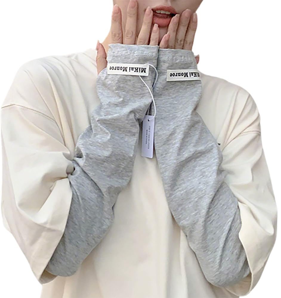 【送料無料】[Ekieta] アームカバー レディース UVカット 夏 日焼け防止 アームスリーブ【UPF50+・紫外線対策・ゆったり・手の甲までカバー】 カラー レディース UVカットアームカバー 日焼け止め UV腕カバー 日焼け対策 指穴あり 色：ライトグレー、サイズ：Free Size