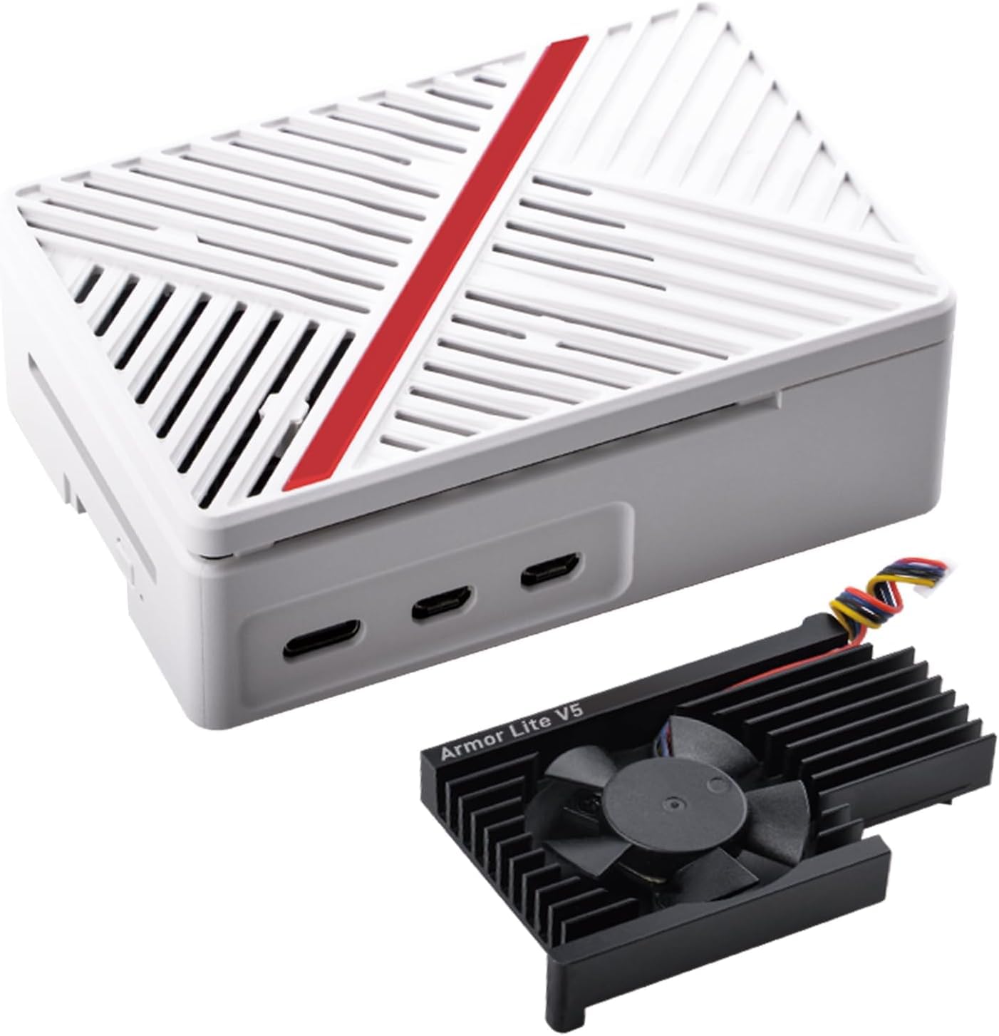 【送料無料】GeeekPi ケース、Raspberry Pi 5 ABS ケース、Armor Lite V5 ヒートシンクファン付き Raspberry Pi 5 4GB/8GB 用 (White)