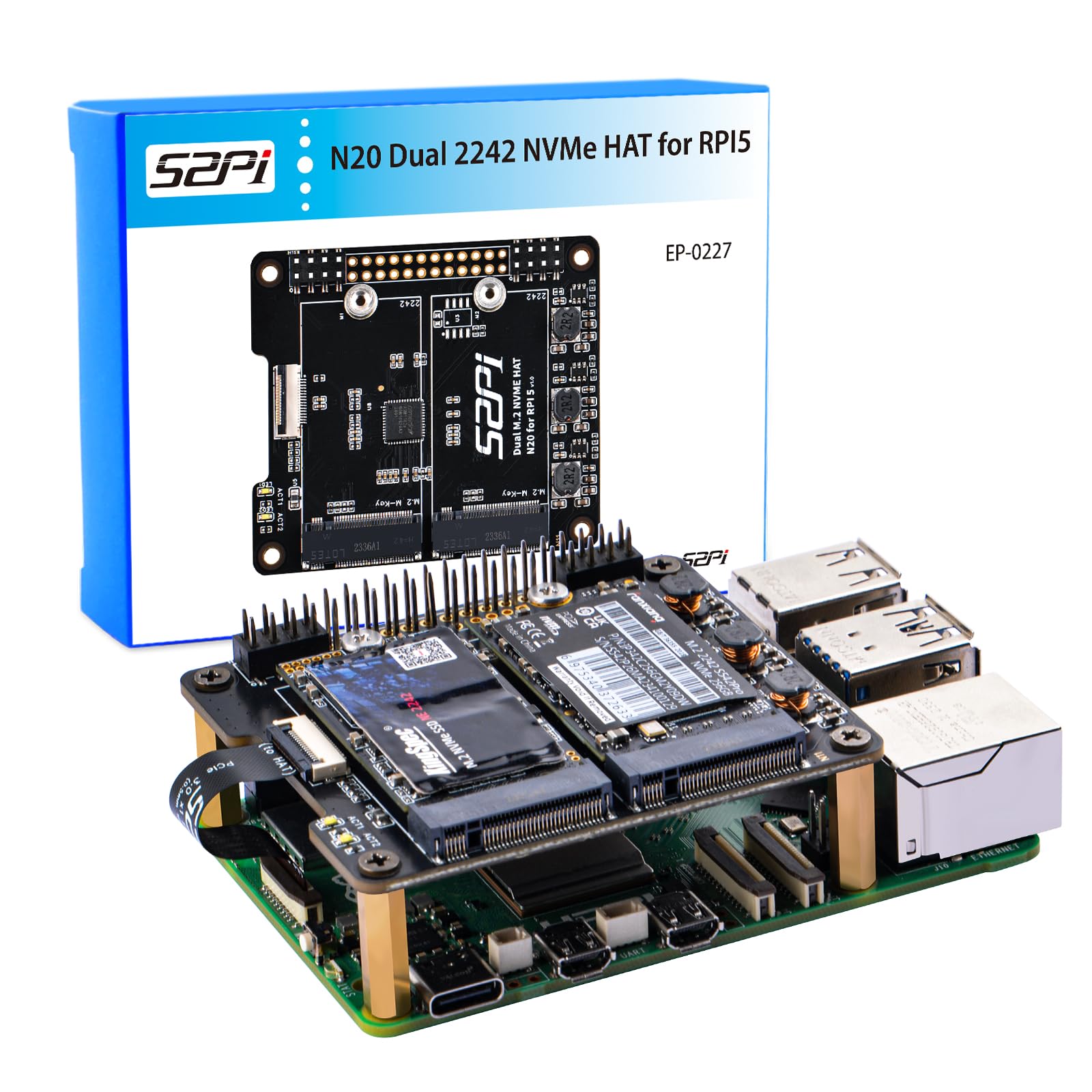 【送料無料】GeeekPi N20 デュアル拡張 2242 NVMe 拡張ボード Raspberry Pi 5 用