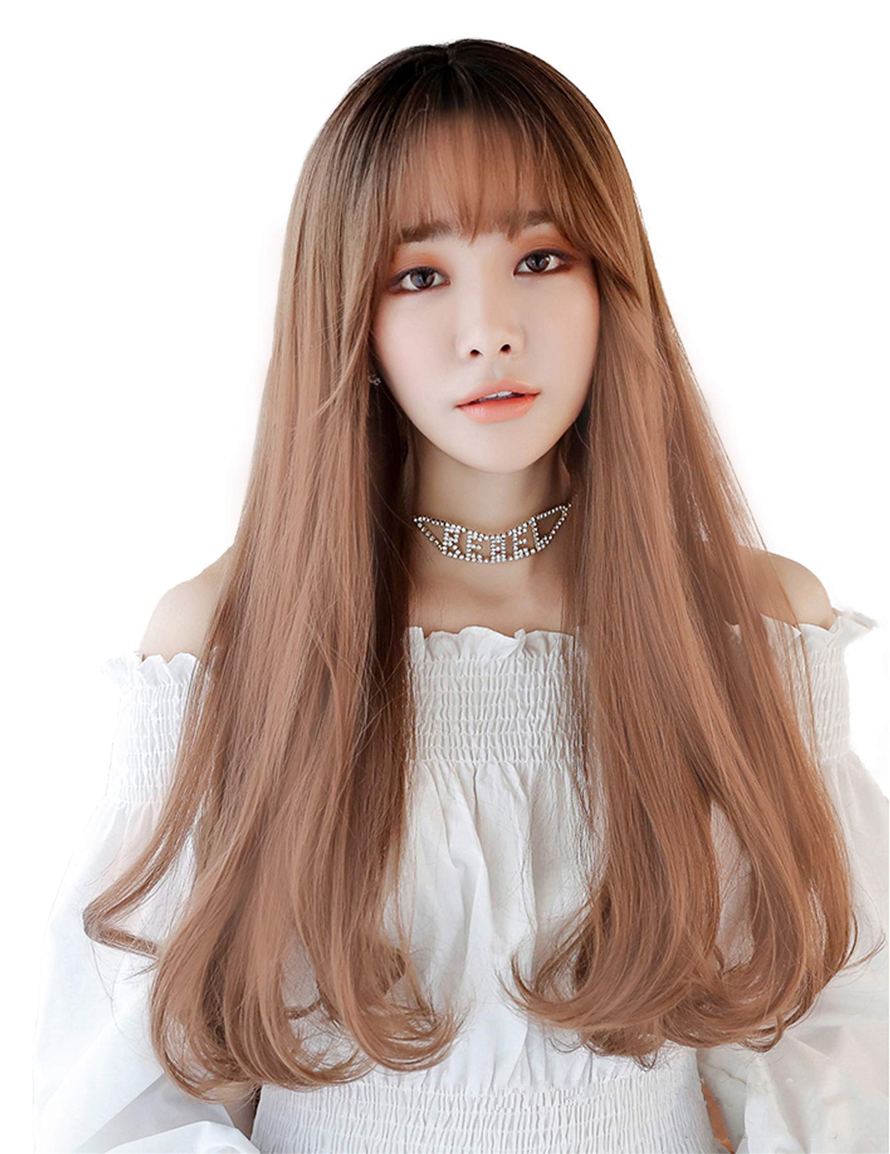 【送料無料】[Limakara] ウィッグ レディース ロング ストレート グラデーション 原宿 ロリータ かつら フルウィッグ wig ゆるふわ 女装 自然 耐熱 人気 ファッション 小顔効果 ネット/櫛付き(ブラック＆アッシュピンク)