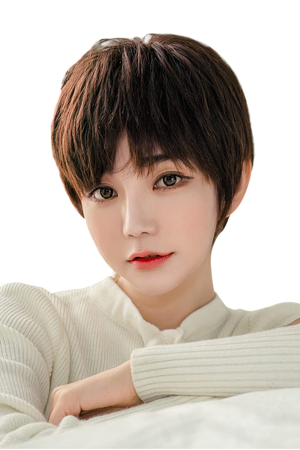 【送料無料】FESHFEN ウィッグ ショート フルウィッグ 女性ウイッグ ボブ かつら wig レディーズ 手植え 自然 耐熱 ウィッグ フリーサイズ ハロウィン ネット付き チョコブラウン