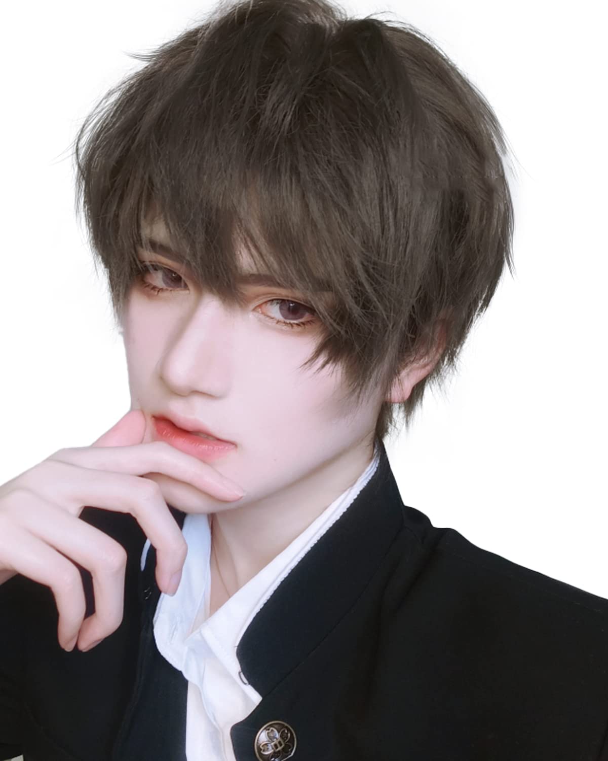 【送料無料】FESHFEN ウィッグ メンズ かつら ショート インナーカラー フルウィッグ 男装 黒 男性 原宿 イケメン ハンサム 自然 小顔 耐熱 人気 ファッション イメチェン 男女兼用 短髪 美男 ネット/櫛付き クールグレー(4)