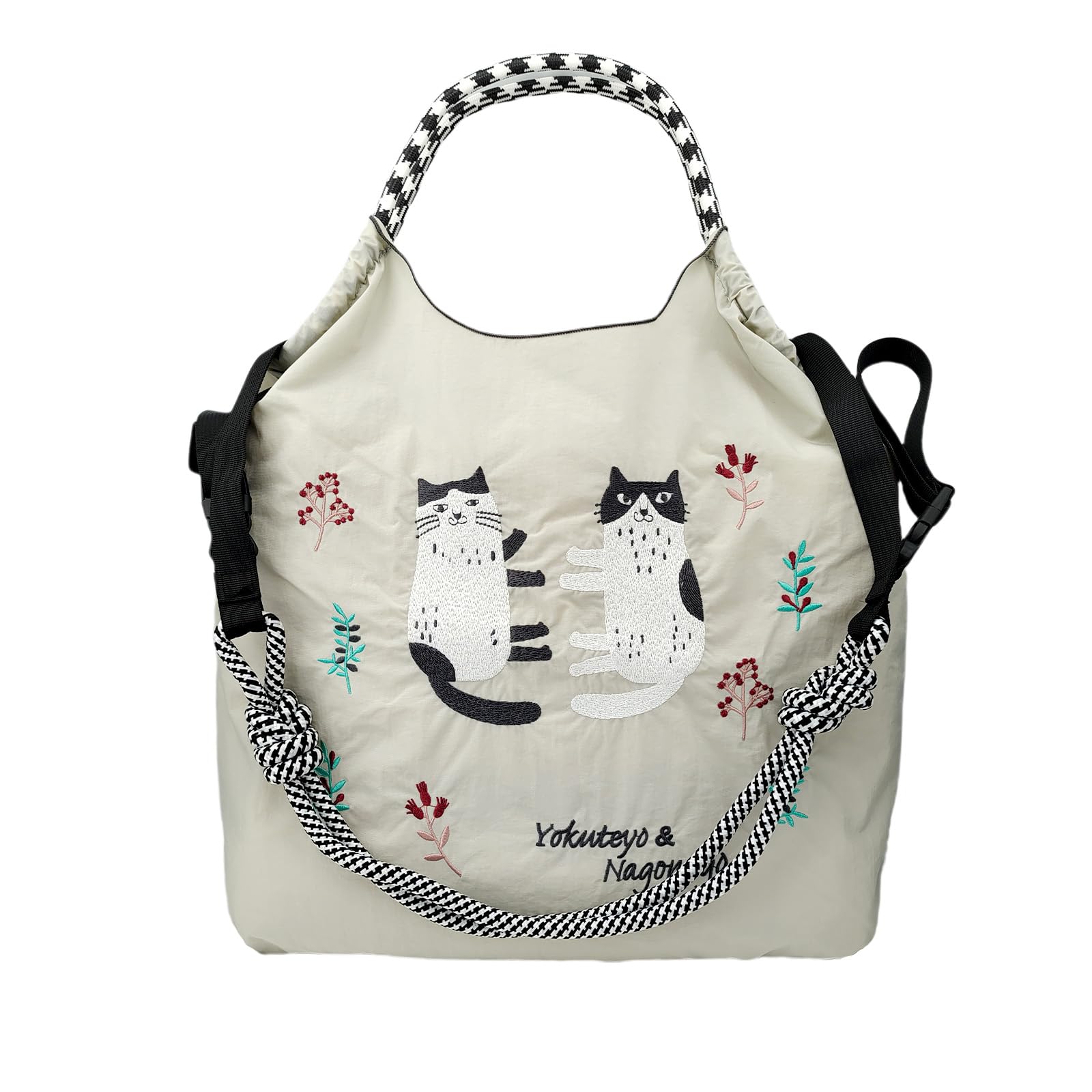 【送料無料】[PUPUKING] Mサイズ ナイロン素材 刺繍エコバッグ ボールチェーンエコバッグ 折りたたみ ..