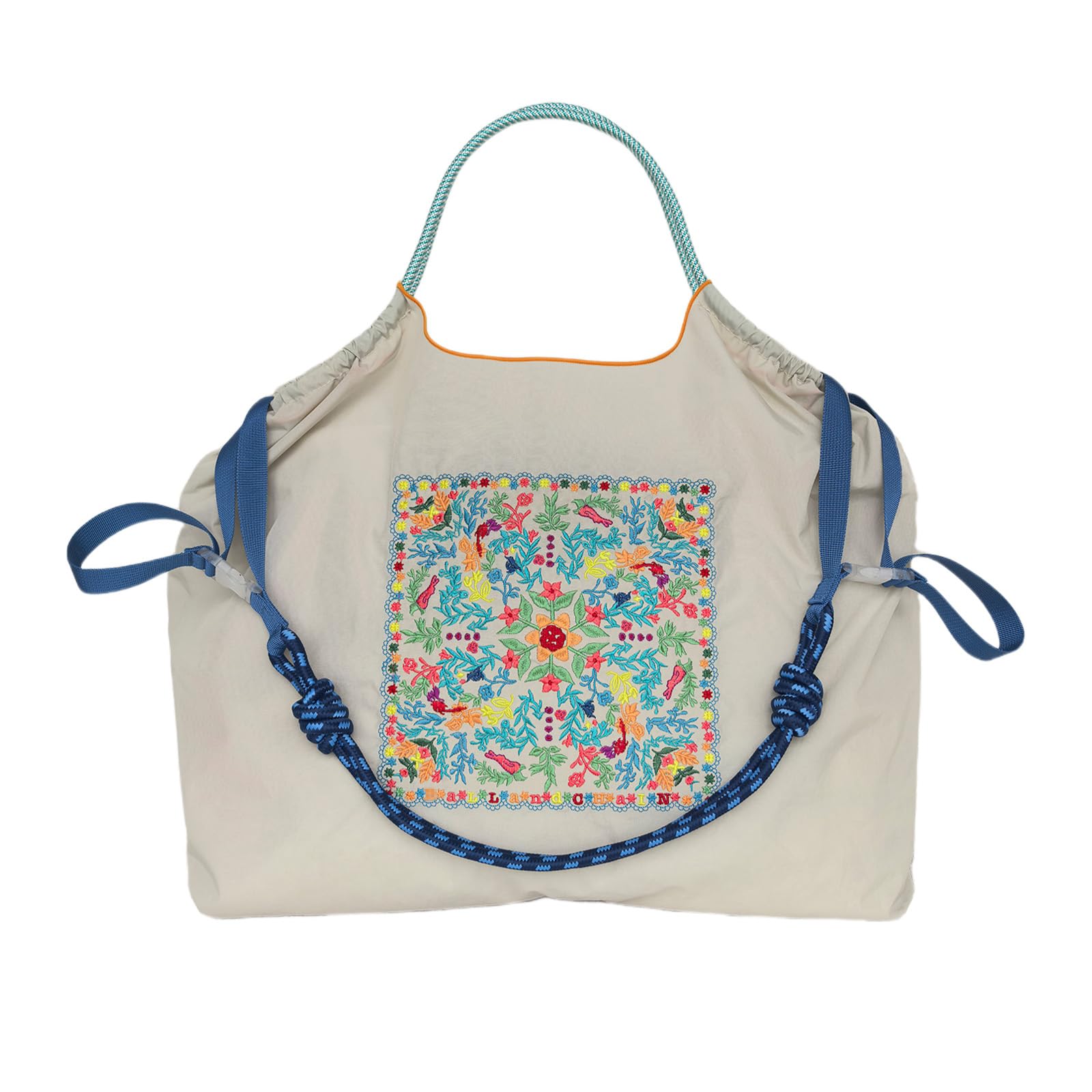 【送料無料】[PUPUKING] M/Lサイズ、刺繍入りエコバッグ、折りたたみ可能、ナイロン素材、ショルダース..