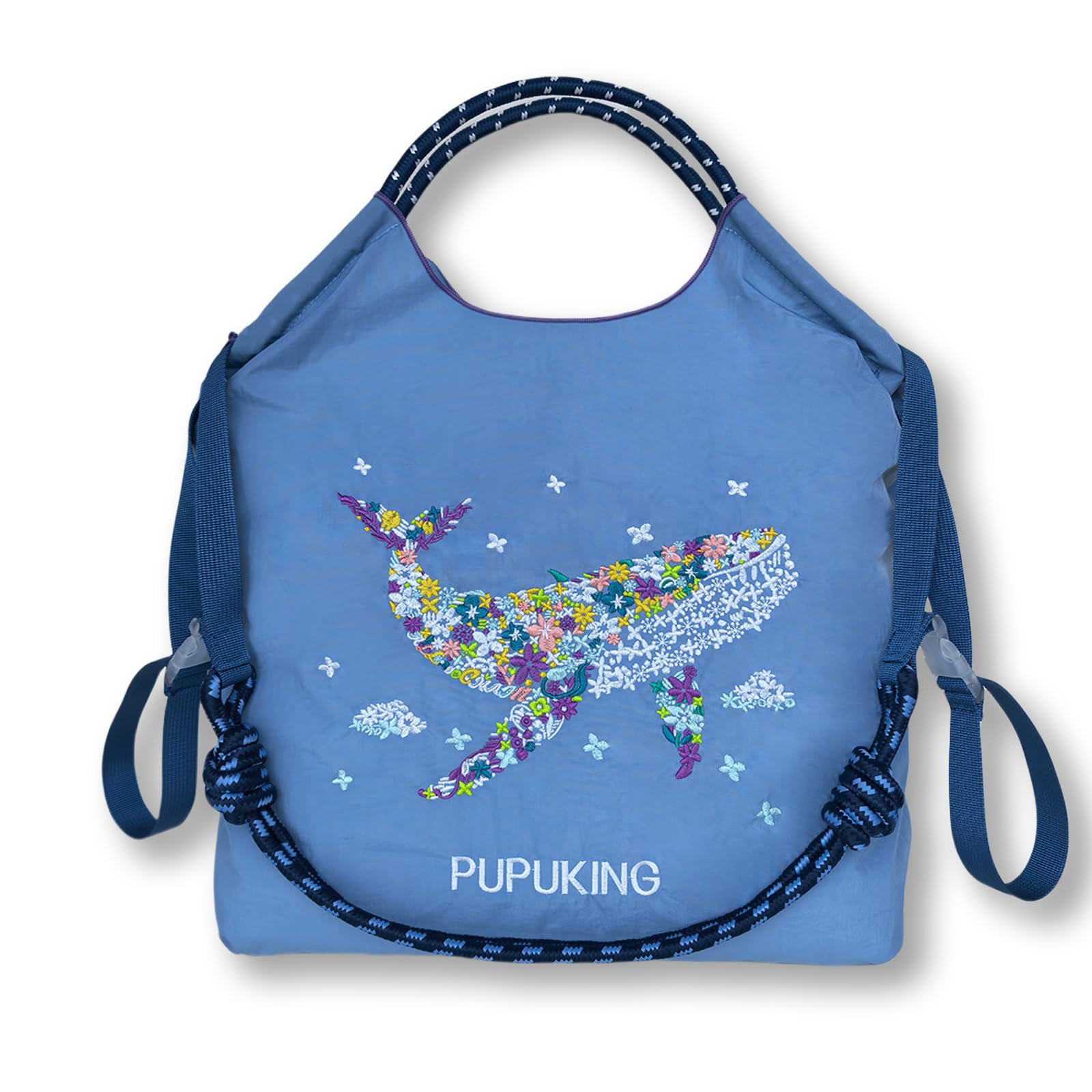 【送料無料】[PUPUKING] ナイロン素材 刺繍エコバッグ ボールチェーンエコバッグ 折りたたみ コンパク..