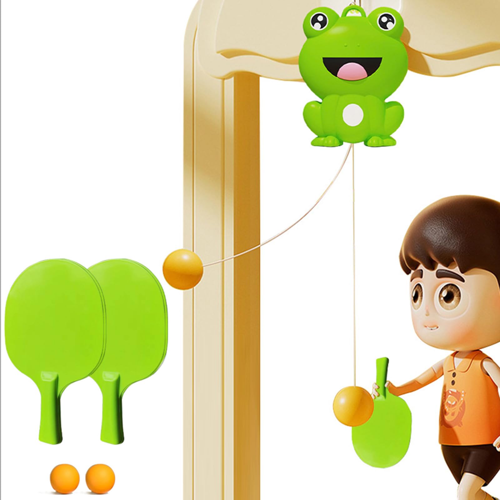 【送料無料】Refoiner ハンギング 卓球 ボール ピンポン玉 トレーニング ポータブル カテゴリ 卓球セット 家庭用 卓球 練習 吊り下げ式 カエル卓球トレーナー 子供 おもちゃ テーブル不要 3ボール 2ラケット