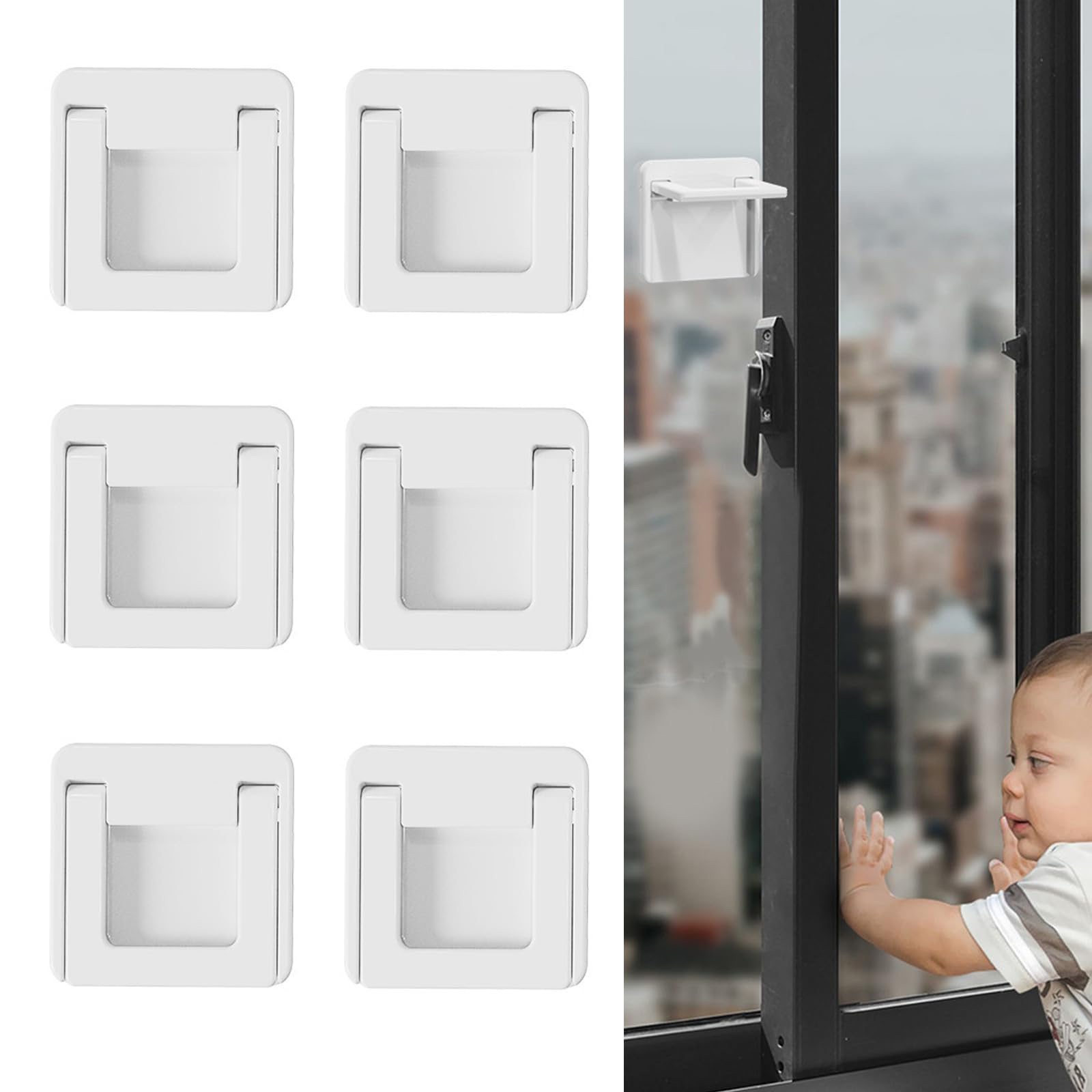 【送料無料】Refoiner 引き戸 ストッパー 窓ロック 窓ストッパー スライドドア ロック 多機能 ベビーロック 穴あけ不要設置解除簡単 防犯対策 赤ちゃん ペット 子供窓ロック 窓開け防止 四角 6個入り ホワイト