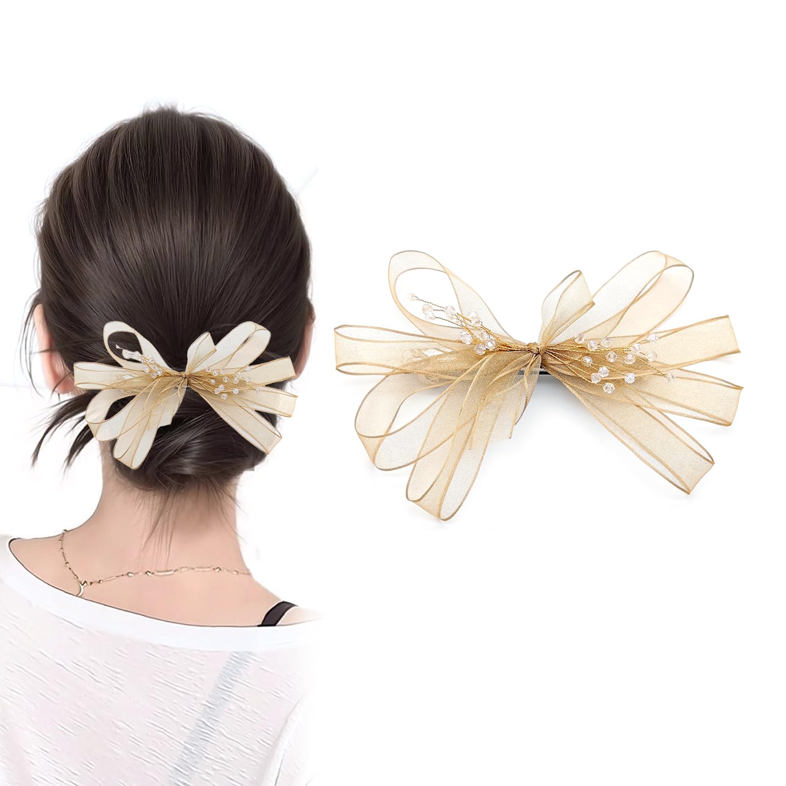 【送料無料】雲見 ヘアクリップ 髪飾り 髪留め チュールリボン ヘアアクセサリー ビーズ シフォン エレ..