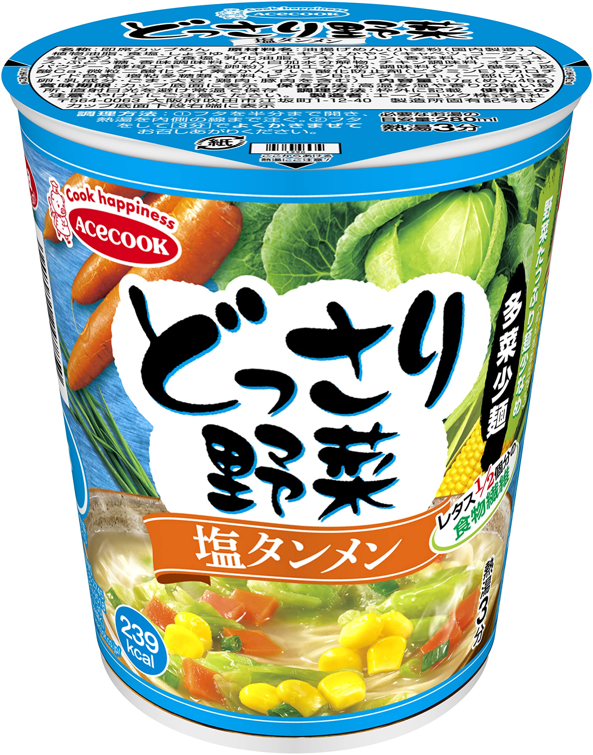 【送料無料】エースコック どっさり野菜 塩タンメン 57g ×12個