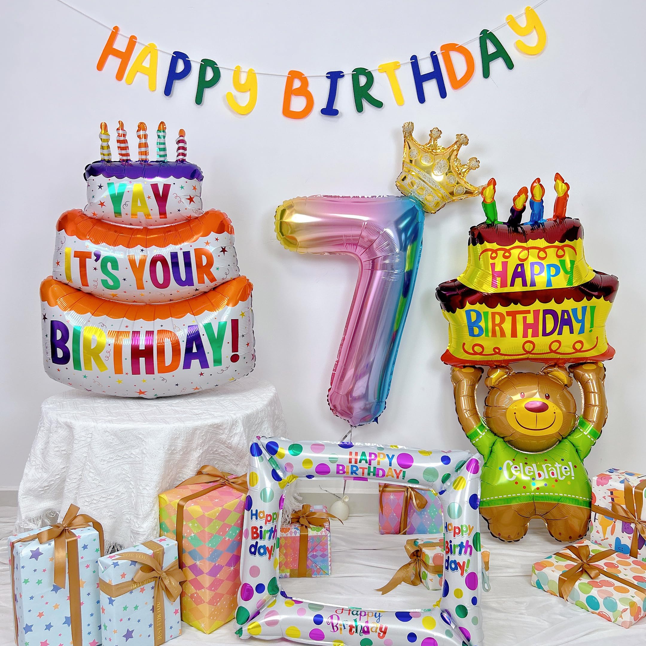 【送料無料】7歳 誕生日 飾り付け 男の子 女の子 大人 誕生日バルーン バースデー 飾り ケーキバルーン フォトフレーム バルーン クマバルーン おしゃれ 写真撮影