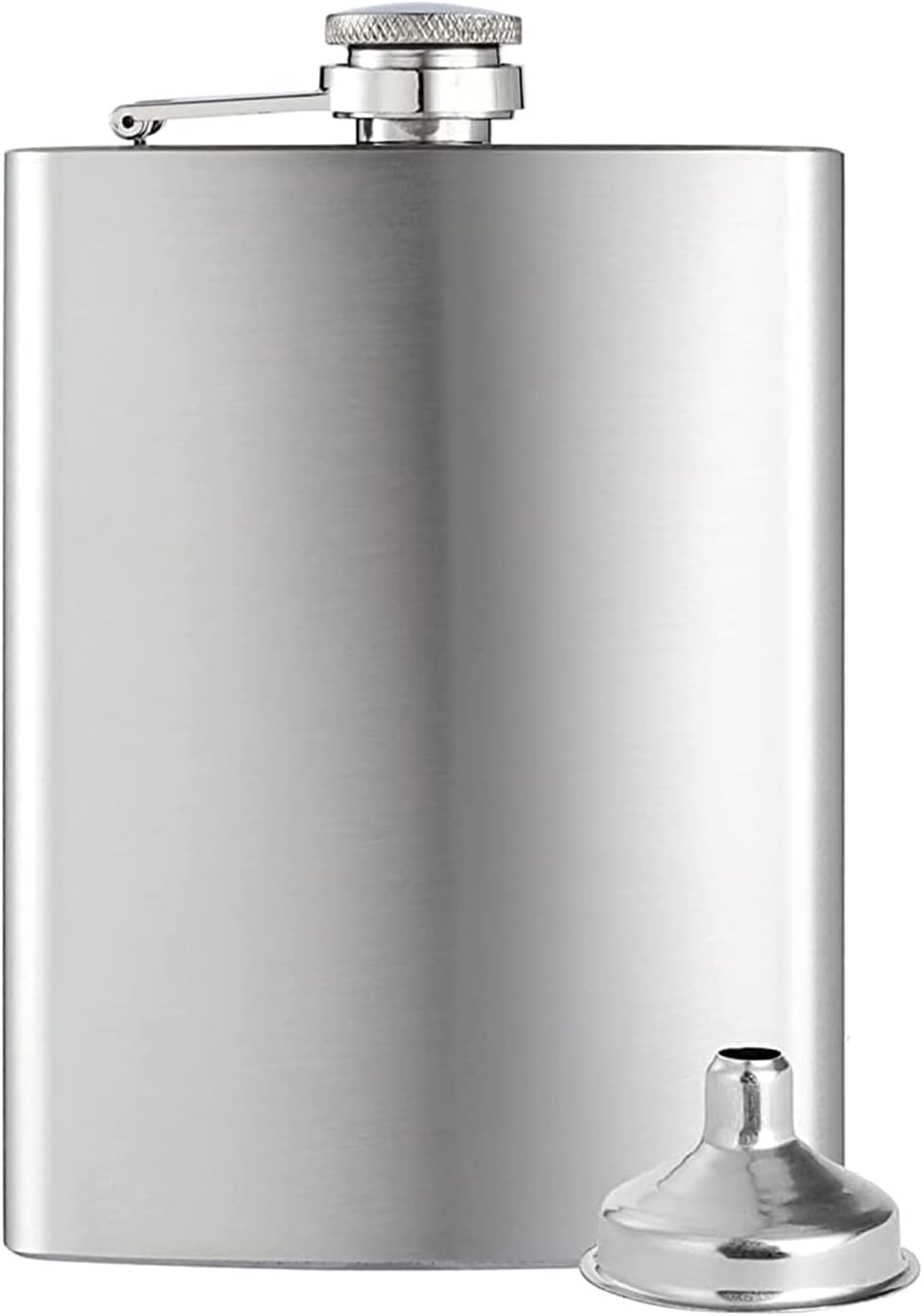 【送料無料】スキットル ヒップフラスコ ステンレス製 漏斗付き大容量 ウイスキー 清酒 軽量 持ち運び便利 (8オンス-シルバー)