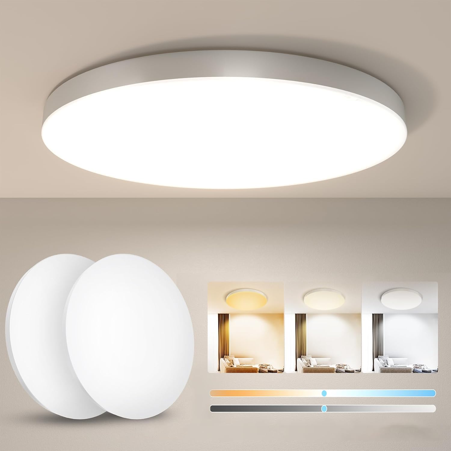 【送料無料】Coizabera LED シーリングライト 6畳 2個セット 28W 3600lm リモコン・スマホ操作 電気 蛍光灯 照明器具 天井 led オフィス/書斎です/リビング/キッチン/寝室/洗面所 適用（白枠 2個セット）