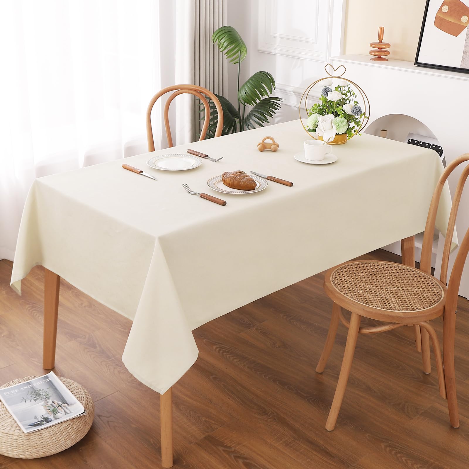 【送料無料】AooHome テーブルクロス 長方形 撥水 大判 方形 大きめ 無地 汚れ防止 おしゃれ シンプル テーブルカバー リネン類 耐熱 速乾 丸洗い お手入れ簡単 業務用・家庭用 ベージュ 140x320cm